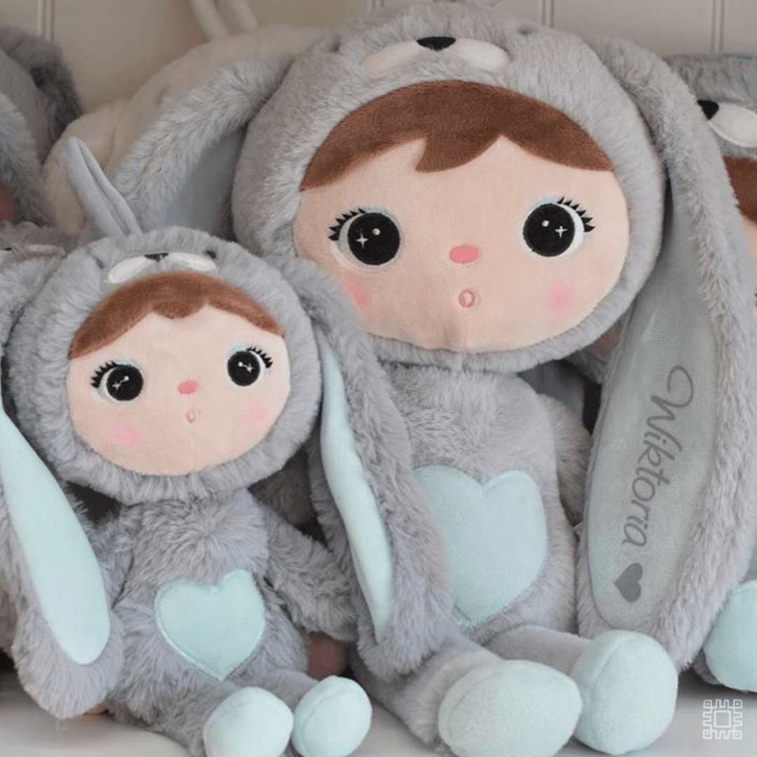 personalisiertes Häschen in grau und rosa