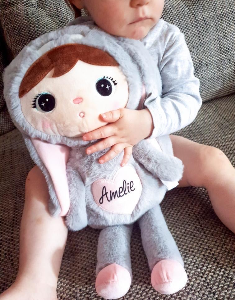 Häschen mit Geburtsdaten | Weiß | Grau | Dusty Pink