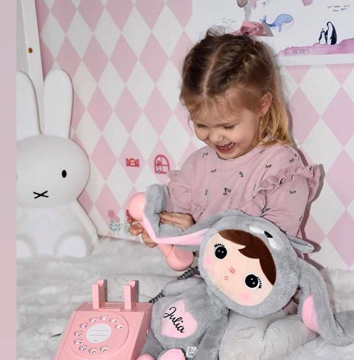 Häschen mit Geburtsdaten | Weiß | Grau | Dusty Pink