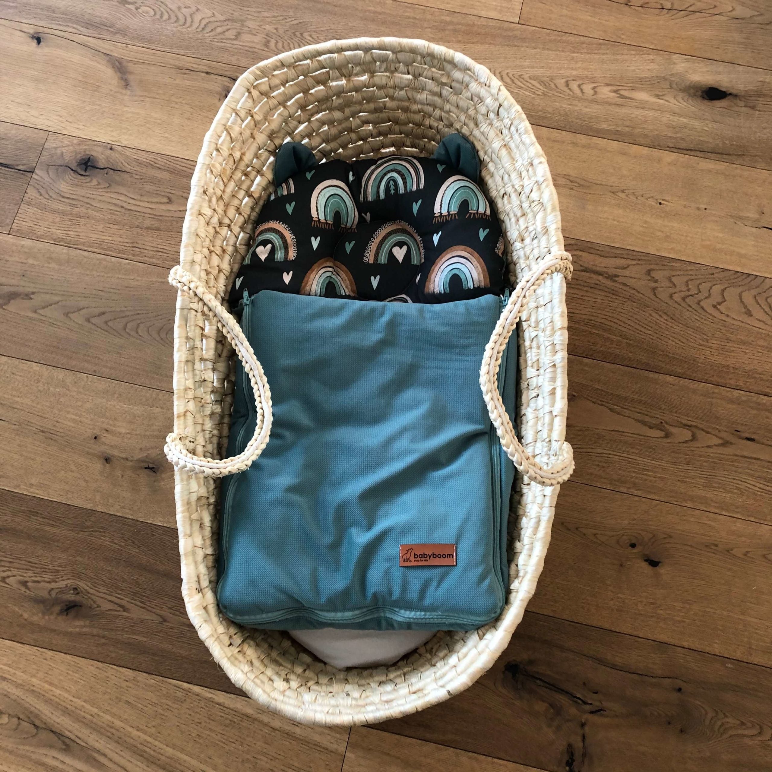 Babyschlafsack mit Bärenohren und Kissen gegen Kopfverformung aus Premium Baumwolle und Waffelpique, handmade, babyboom shop for kids