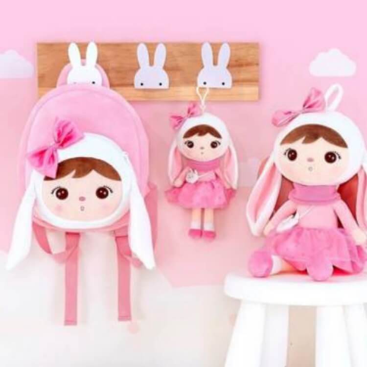 Stoff Rucksack mit Namen Rosa Häschen mit Schleife, Metoo