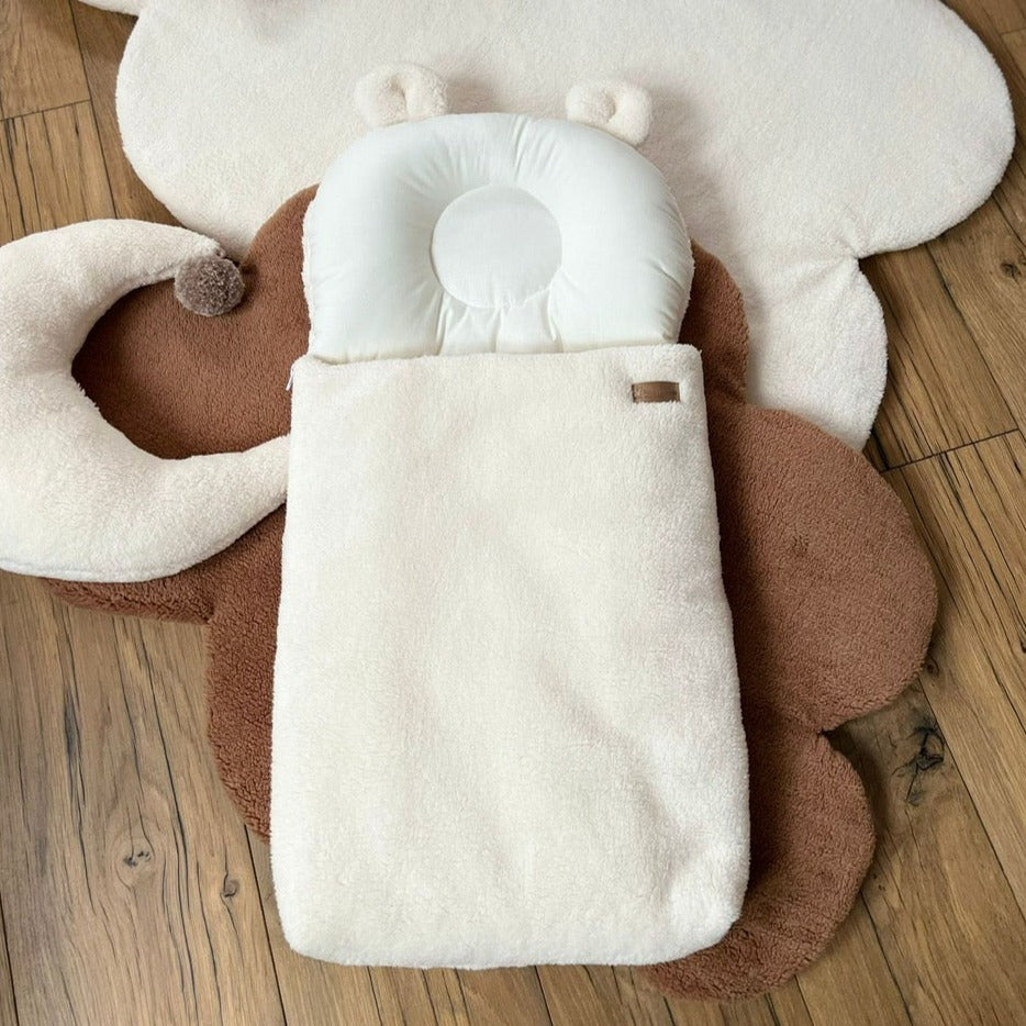 Babyschlafsack mit Bärenohren | Baumwolle & Teddy-Stoff