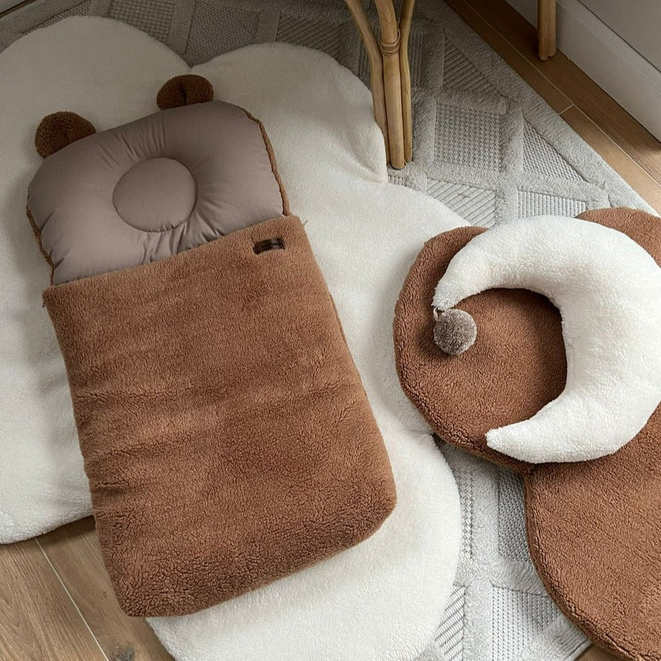 Babyschlafsack mit Bärenohren | Baumwolle & Teddy-Stoff