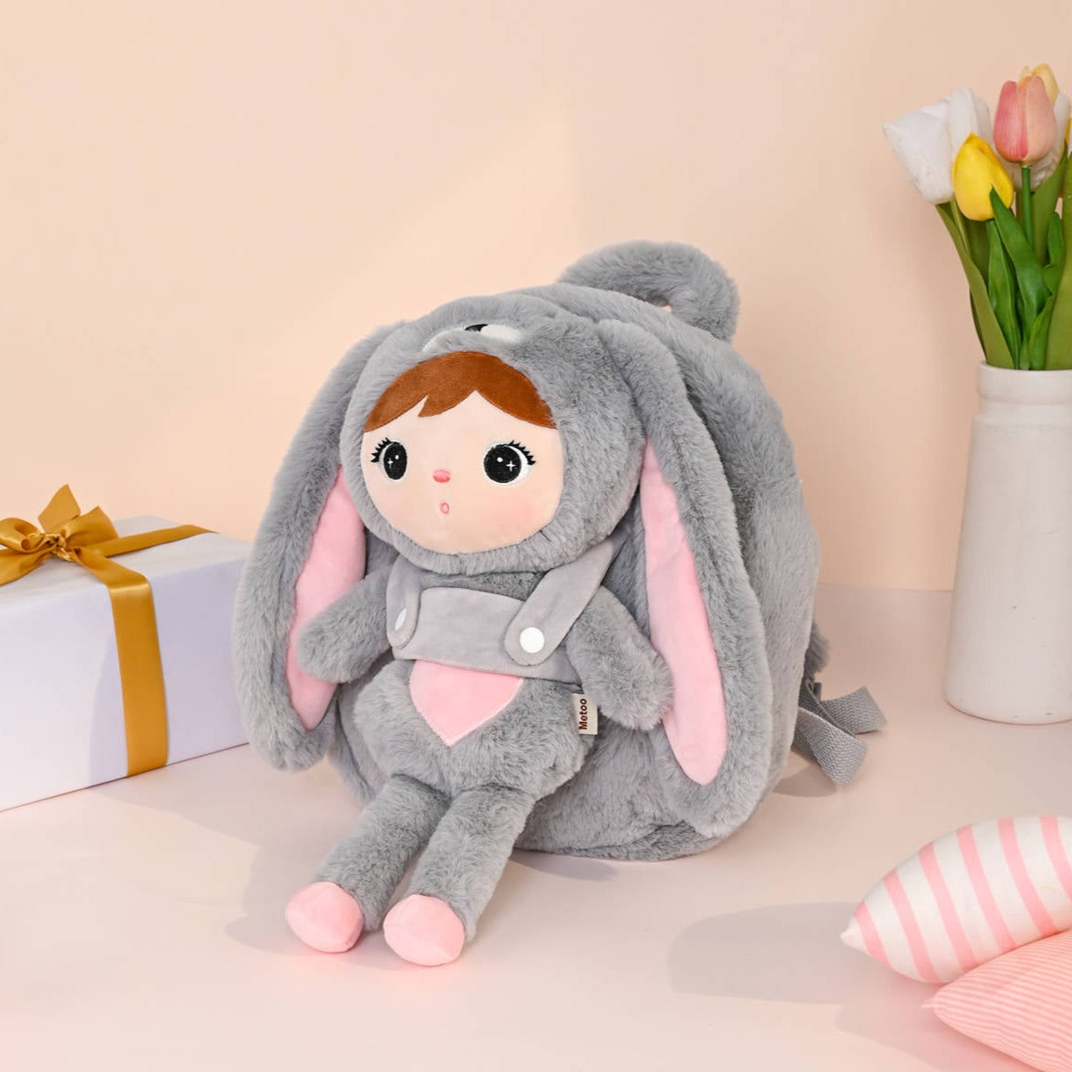 Personalisierter Rucksack | Grey-pink Bunny