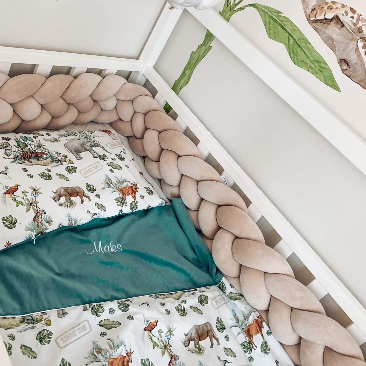 Bettschlange vierreihig geflochten aus Samt-Stoff, handmade