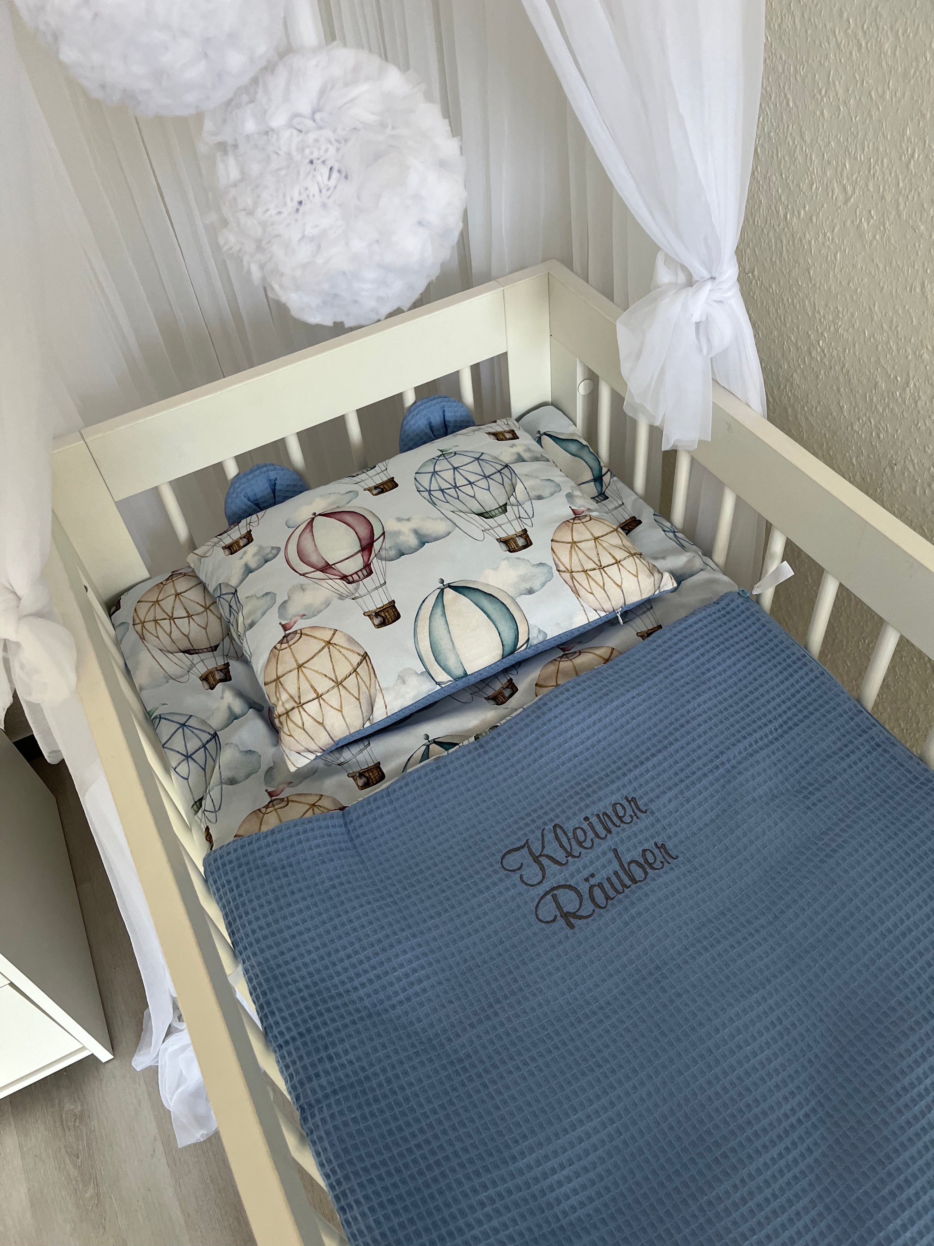 Flacher Schlafsack inkl. Kissen mit Bärenohren & Tasche | Premium Baumwolle & Waffelpique