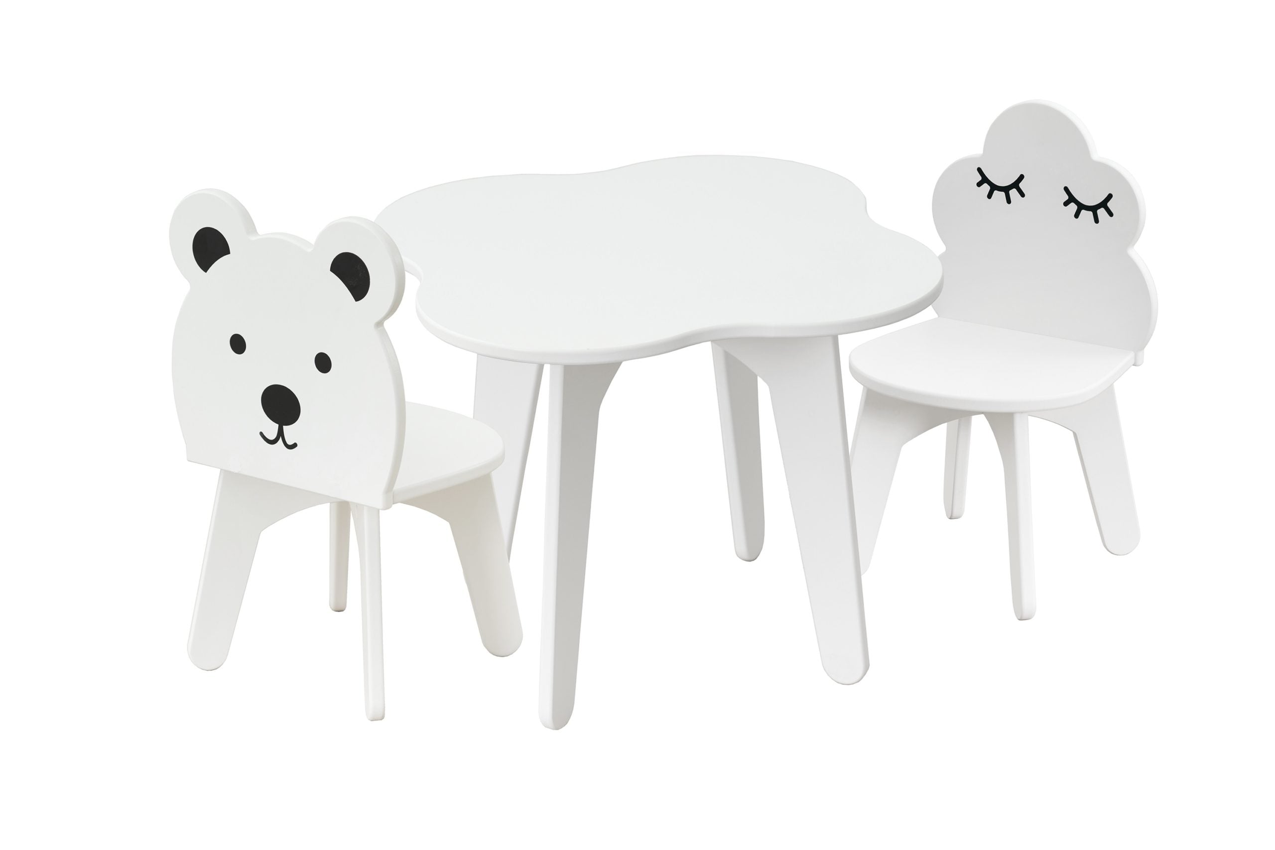 Kindertisch aus Holz inklusive Kinderstühle Teddy und Wolke, weiß