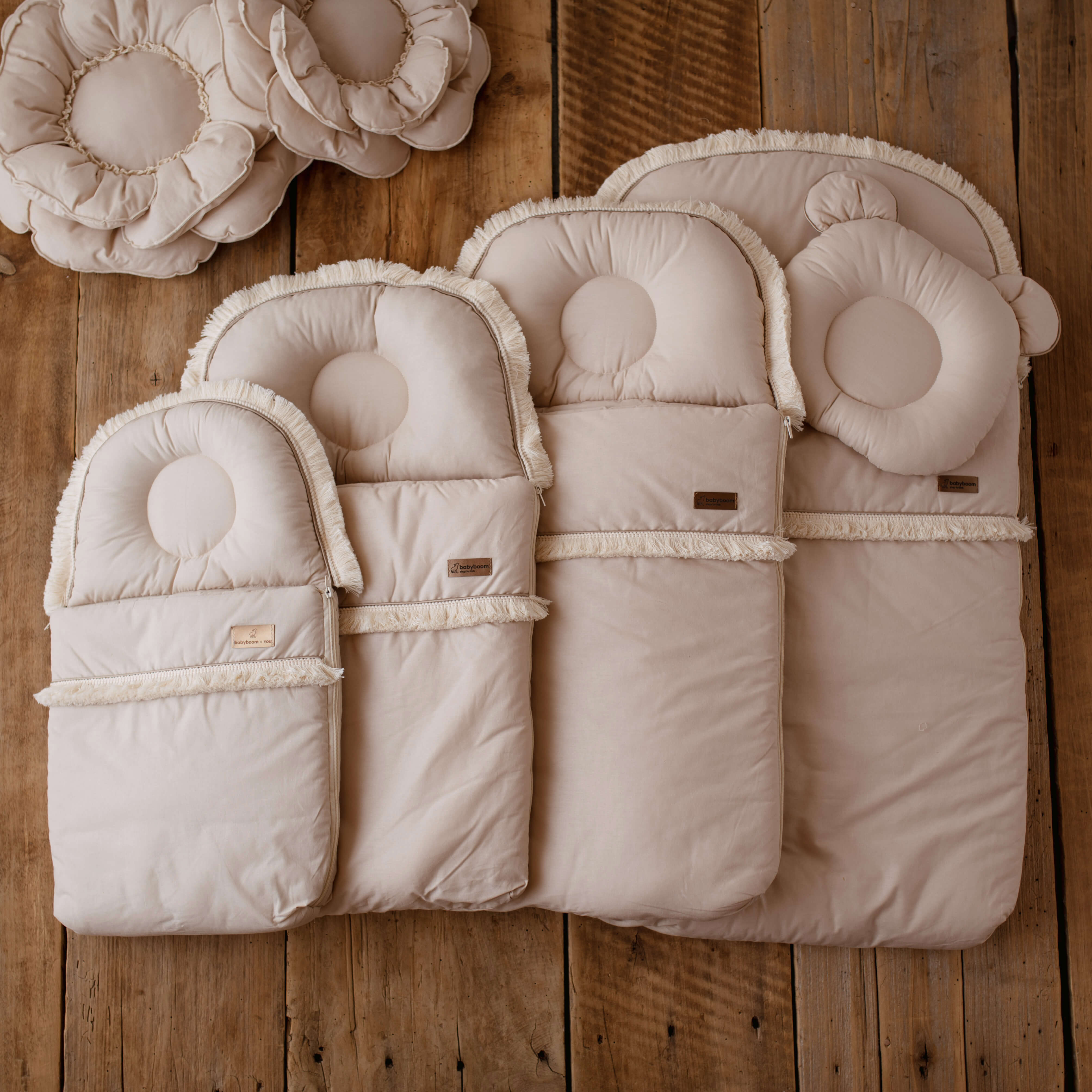 Premium Babyschlafsack ETNO mit Fransen | Farbe Natural | 30x53 cm (Frühchen) | TOG 2.5