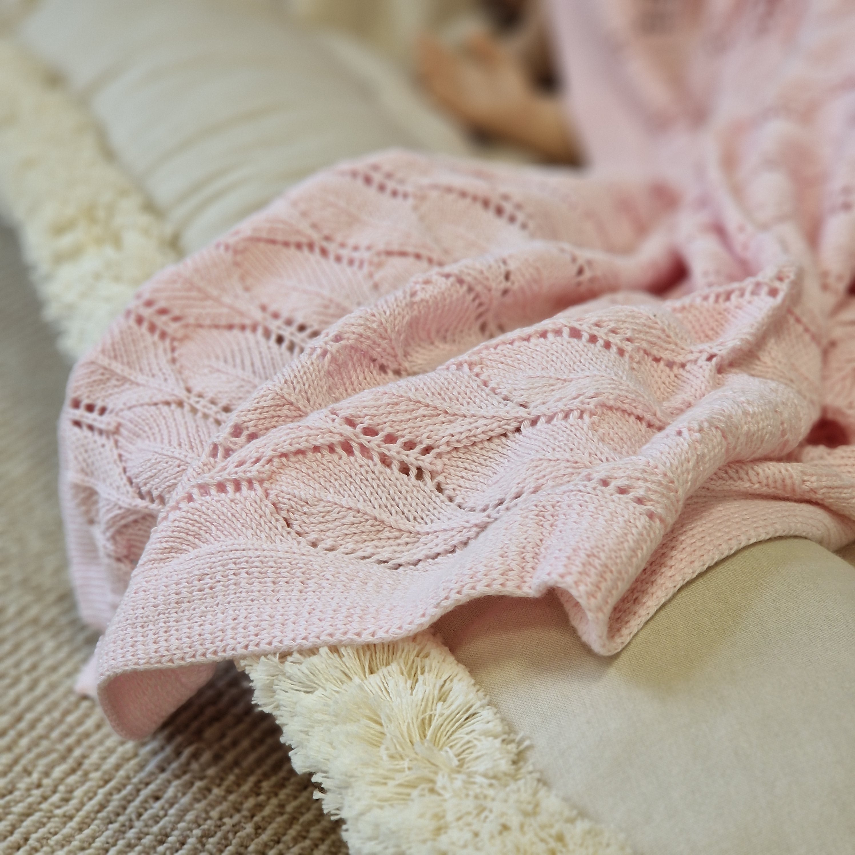 Strickdecke Blattmuster | Rosé