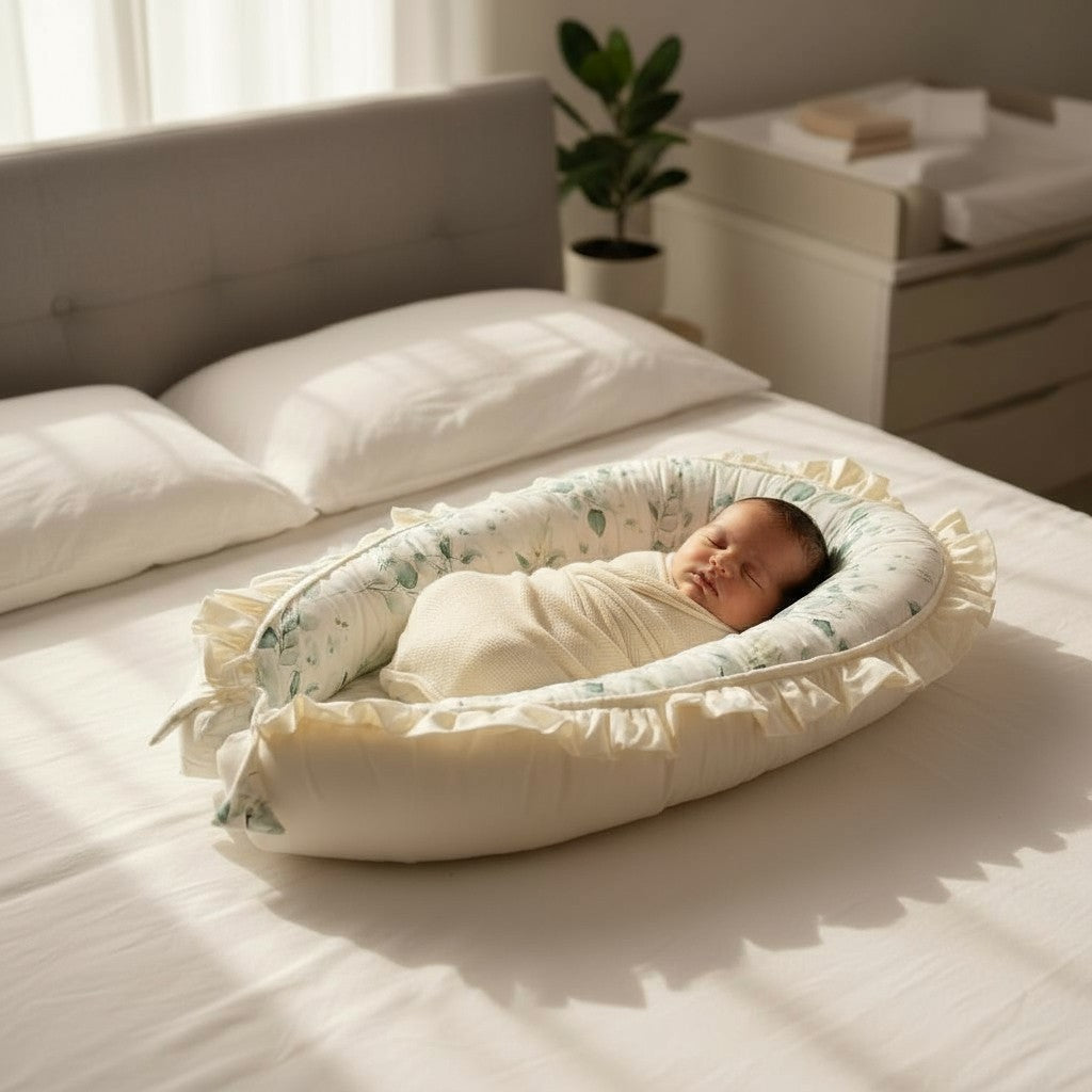 Babynest mit Rüschen |  Premium Baumwolle & Samt