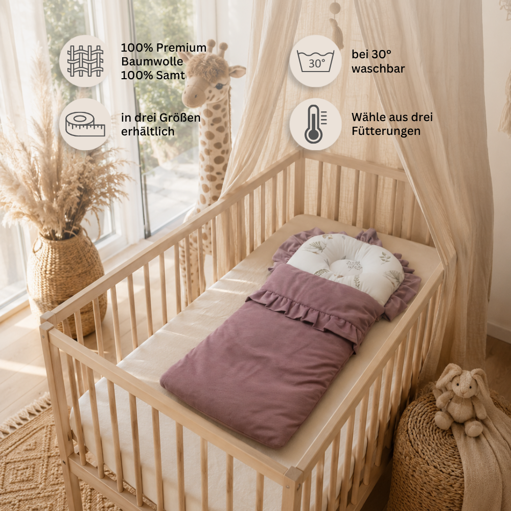 Babyschlafsack mit Rüschen | Premium Baumwolle & Samt