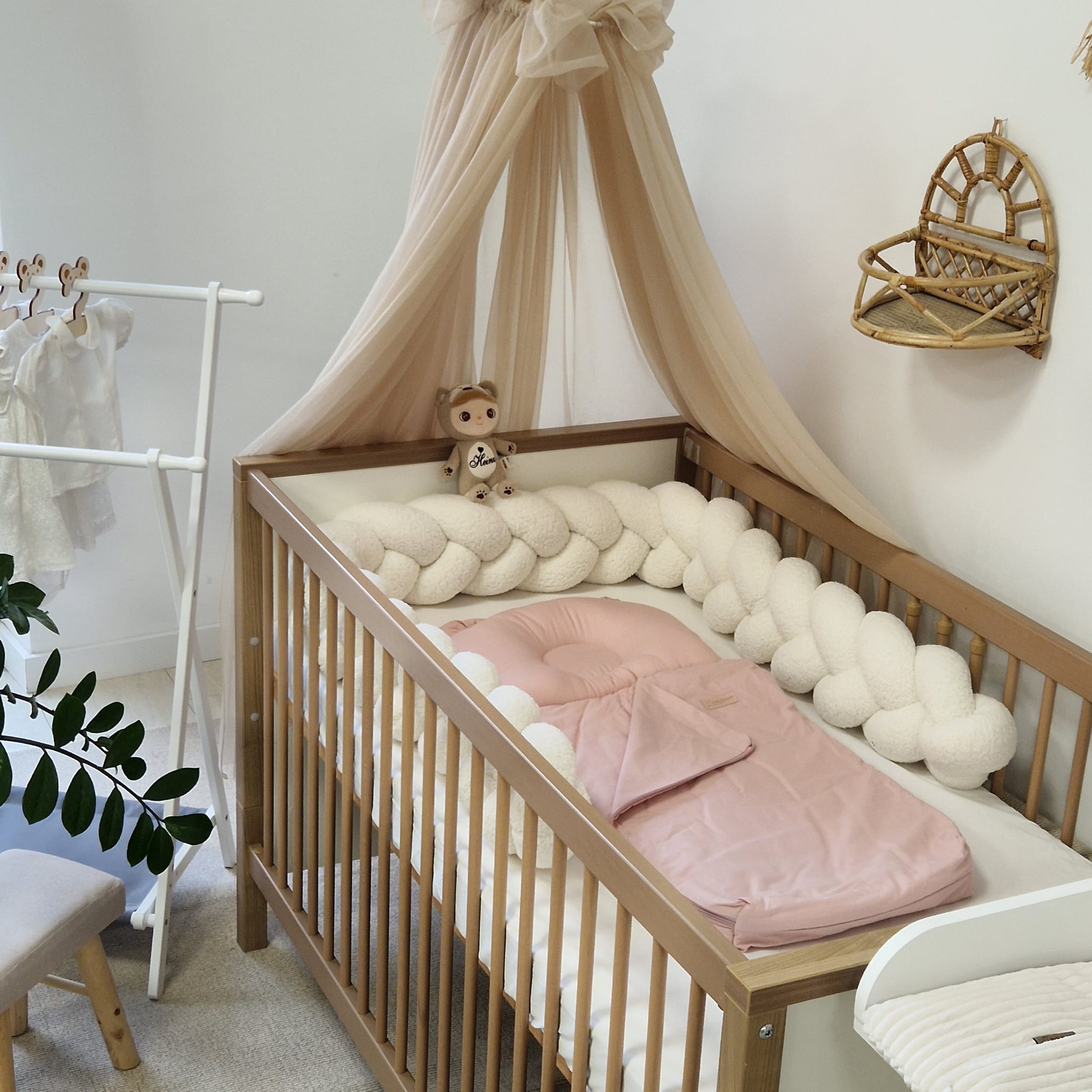 Babyschlafsack mit Bärenohren | Baumwolle | 85 cm | 0,5 TOG | Pastellrosa