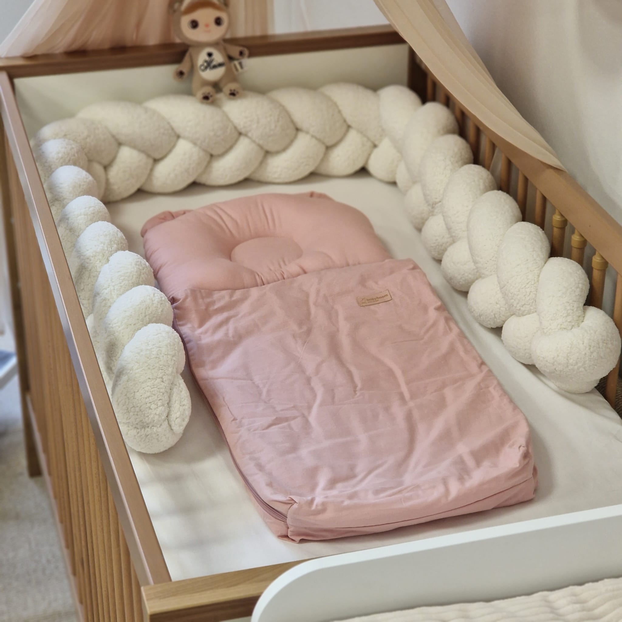 Babyschlafsack mit Bärenohren | Baumwolle | 85 cm | 0,5 TOG | Pastellrosa