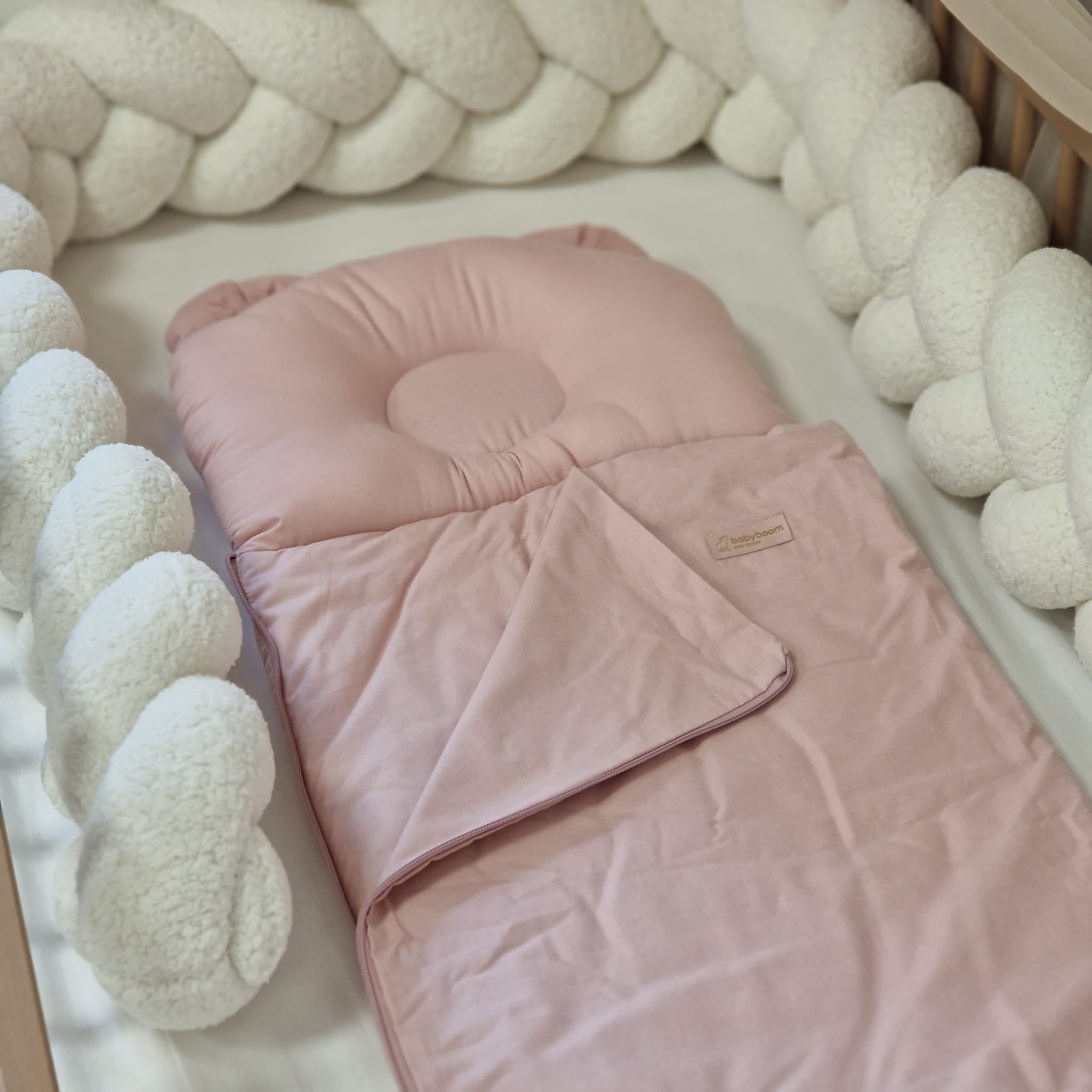 Babyschlafsack mit Bärenohren | Baumwolle | 85 cm | 0,5 TOG | Pastellrosa