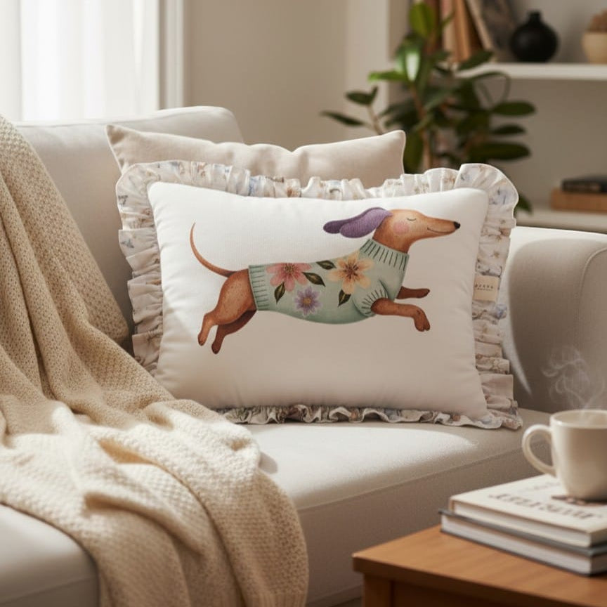 Dekokissen Dackel mit Rüschen