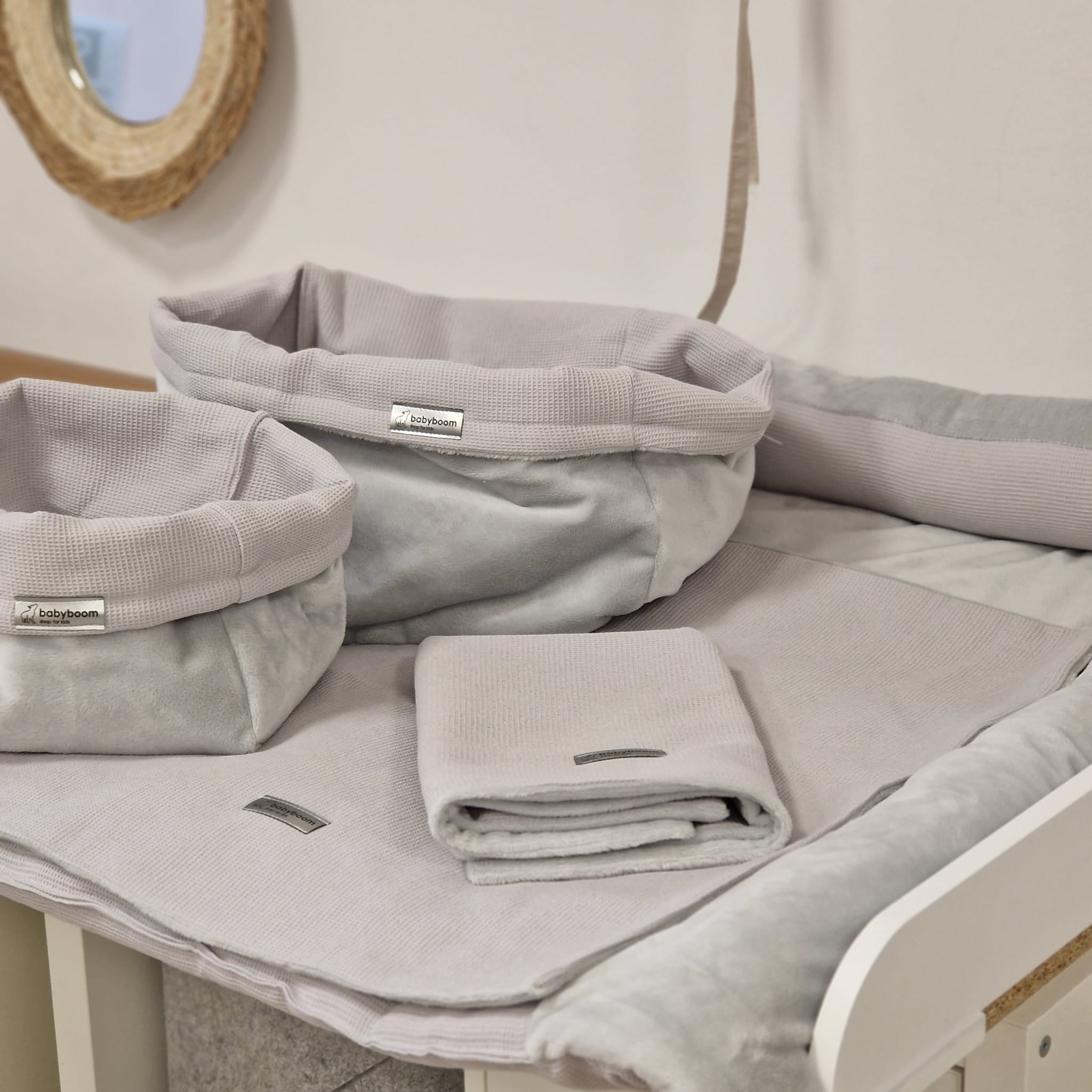 Wickelset DELUXE | Waffelpique Mini & Valboa | Hellgrau | 85 x 75 cm