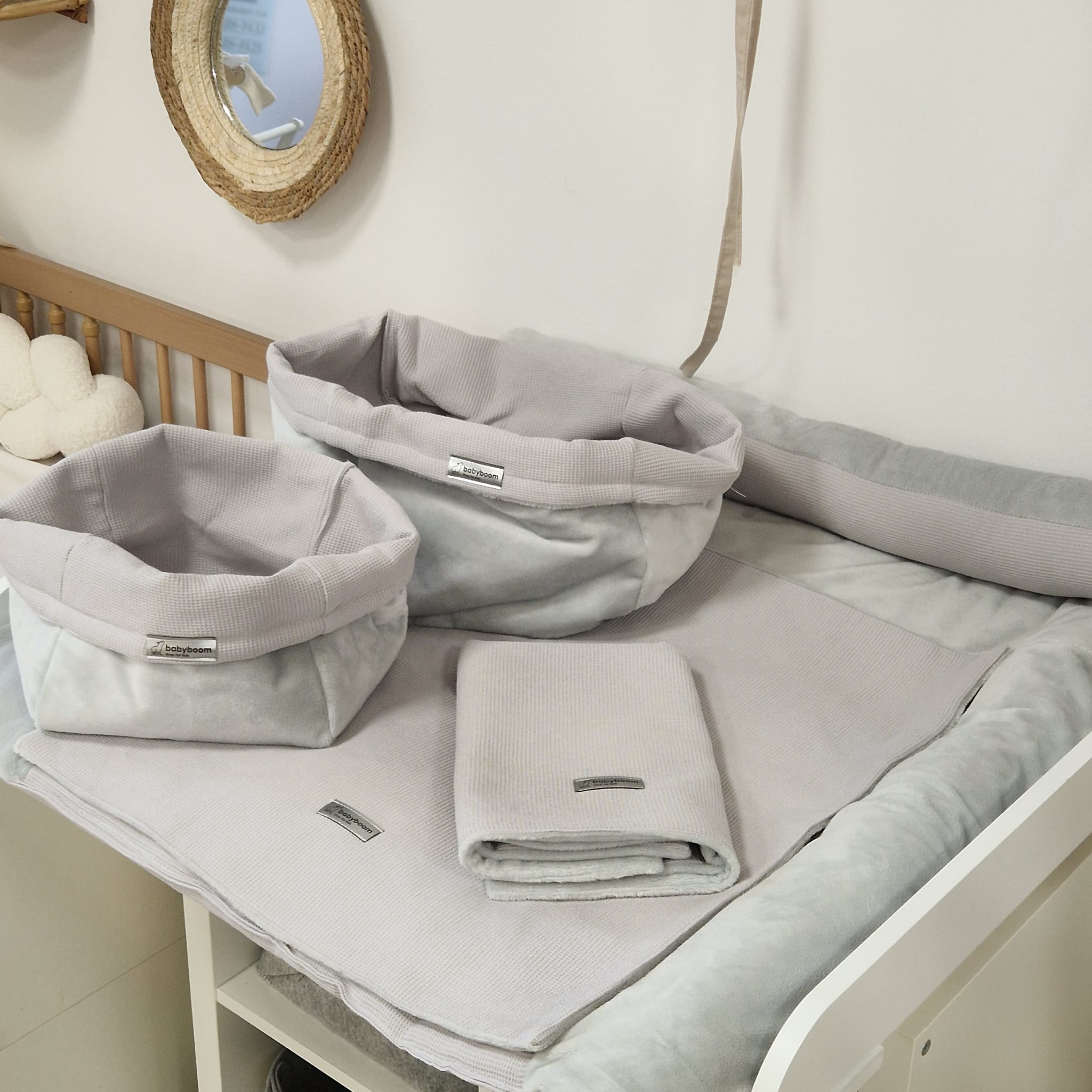 Wickelset DELUXE | Waffelpique Mini & Valboa | Hellgrau | 85 x 75 cm