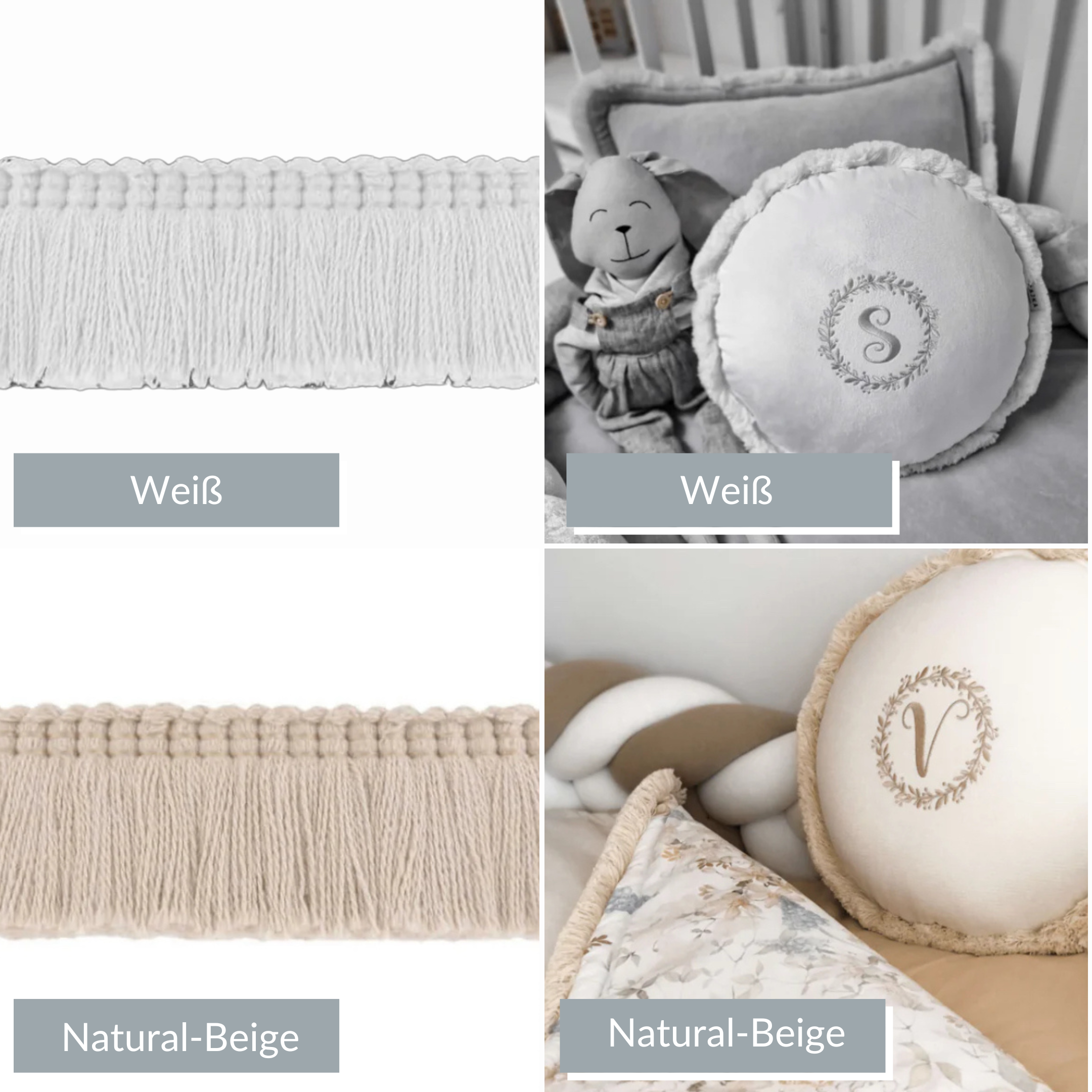 Luxus Dekokissen mit Fransen | Samt inkl. Bestickung mit Initialien