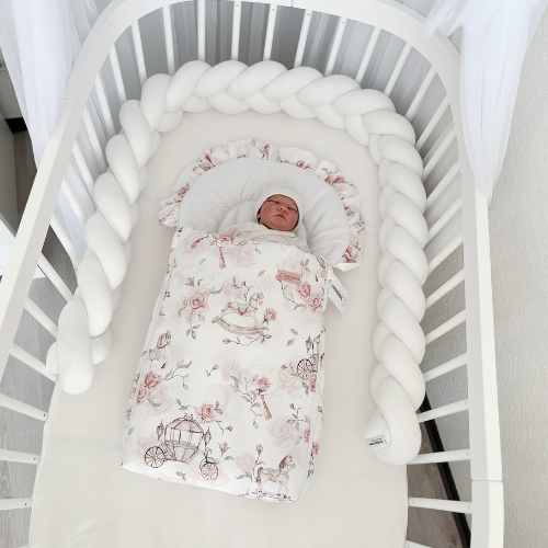 Flacher Babyschlafsack mit Wellenschnitt & Rüschen | Premium Baumwolle | Weiß & Princess Dream | 75 cm | TOG 2.5