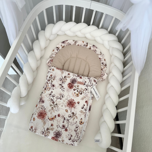 Flacher Babyschlafsack mit Wellenschnitt & Rüschen | Premium Baumwolle | Natural & Retro Butterfly | 75 cm | TOG 2.5
