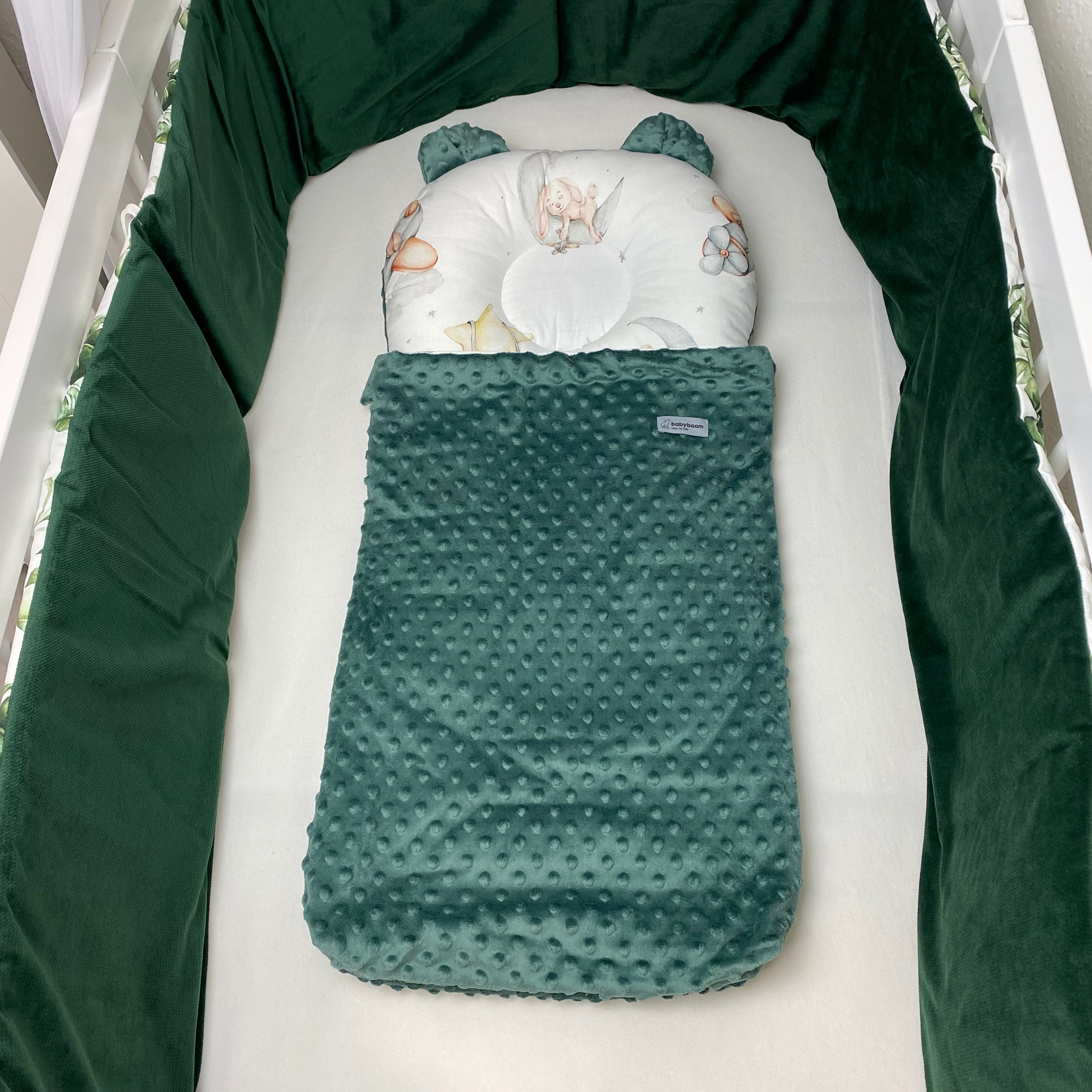 Babyschlafsack mit Bärenohren | Good Night & Minky Bottle green | 85 cm | TOG 0,5