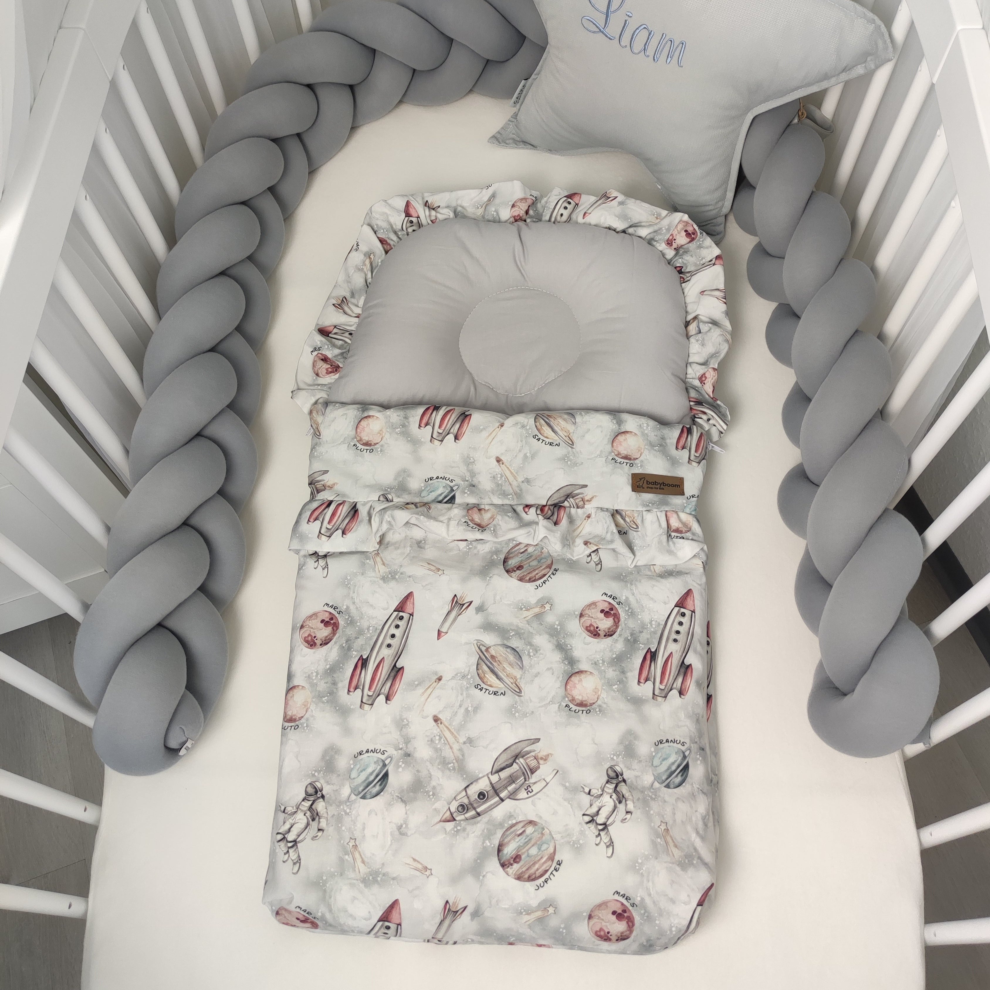 Babyschlafsack mit Rüschen | Light grey & Grey Space | 75 cm | TOG 2.5