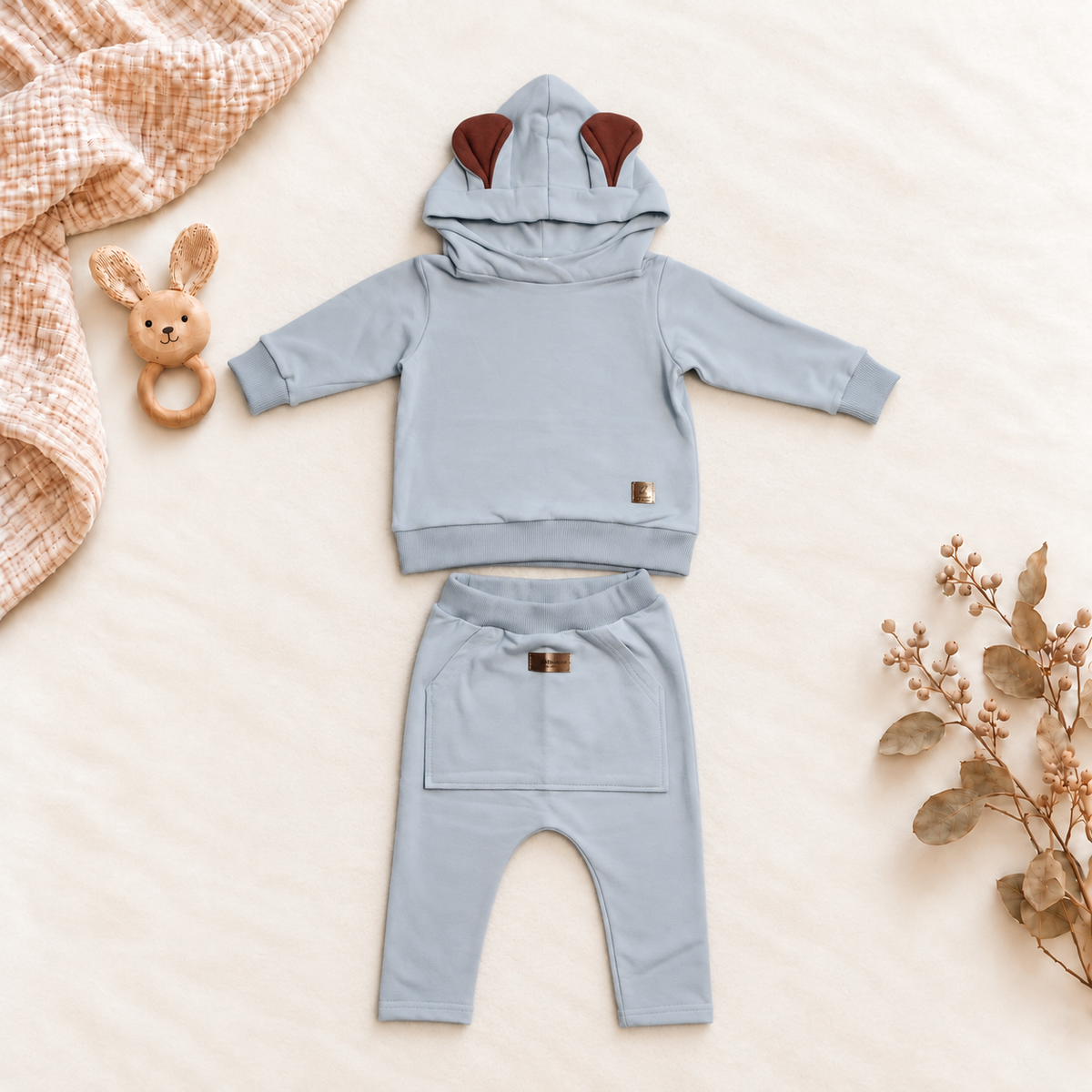 Jogging-Set Teddy | Premium-Sweatstoff Hellgrau
