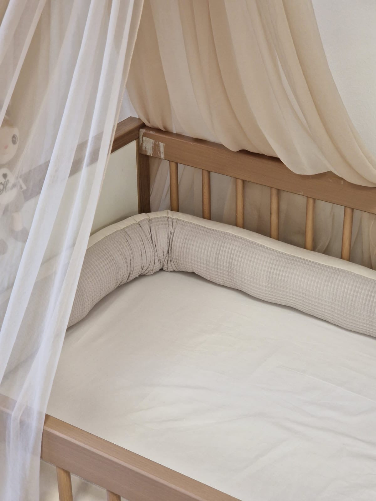 Wickeltischumrandung | Bettumrandung ROYAL | Waffelpique Beige & Velours Natural | 220 cm | Einzelstück