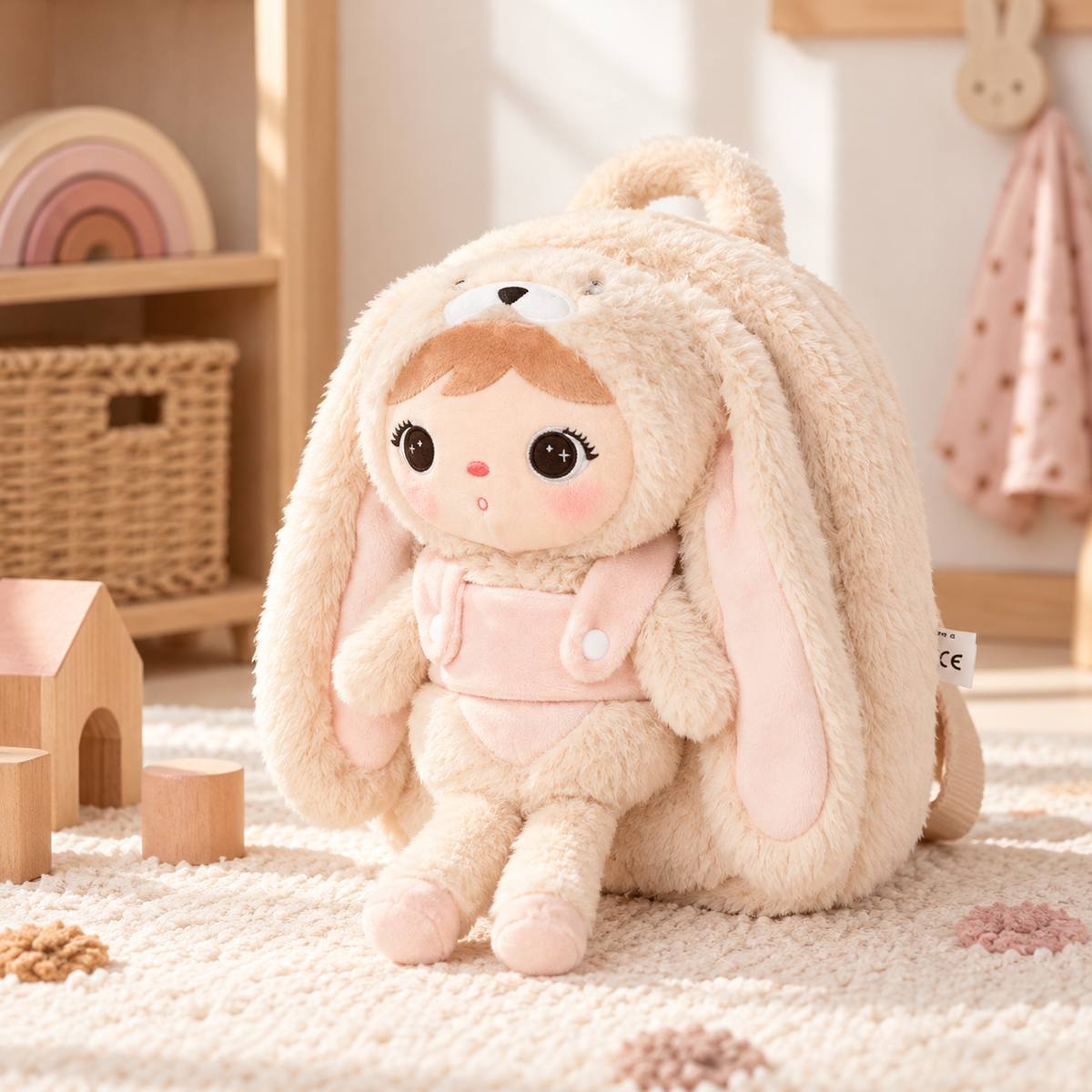 Personalisierter Stoff-Rucksack | Häschen Hell-Beige