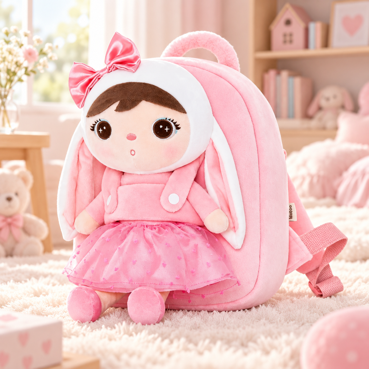 Personalisierter Stoff-Rucksack | Häschen mit Schleife Rosa