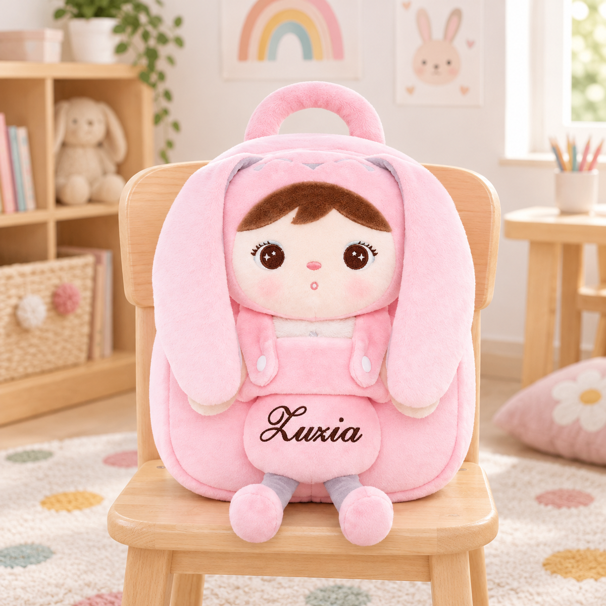 Personalisierter Stoff-Rucksack | Hase Rosa