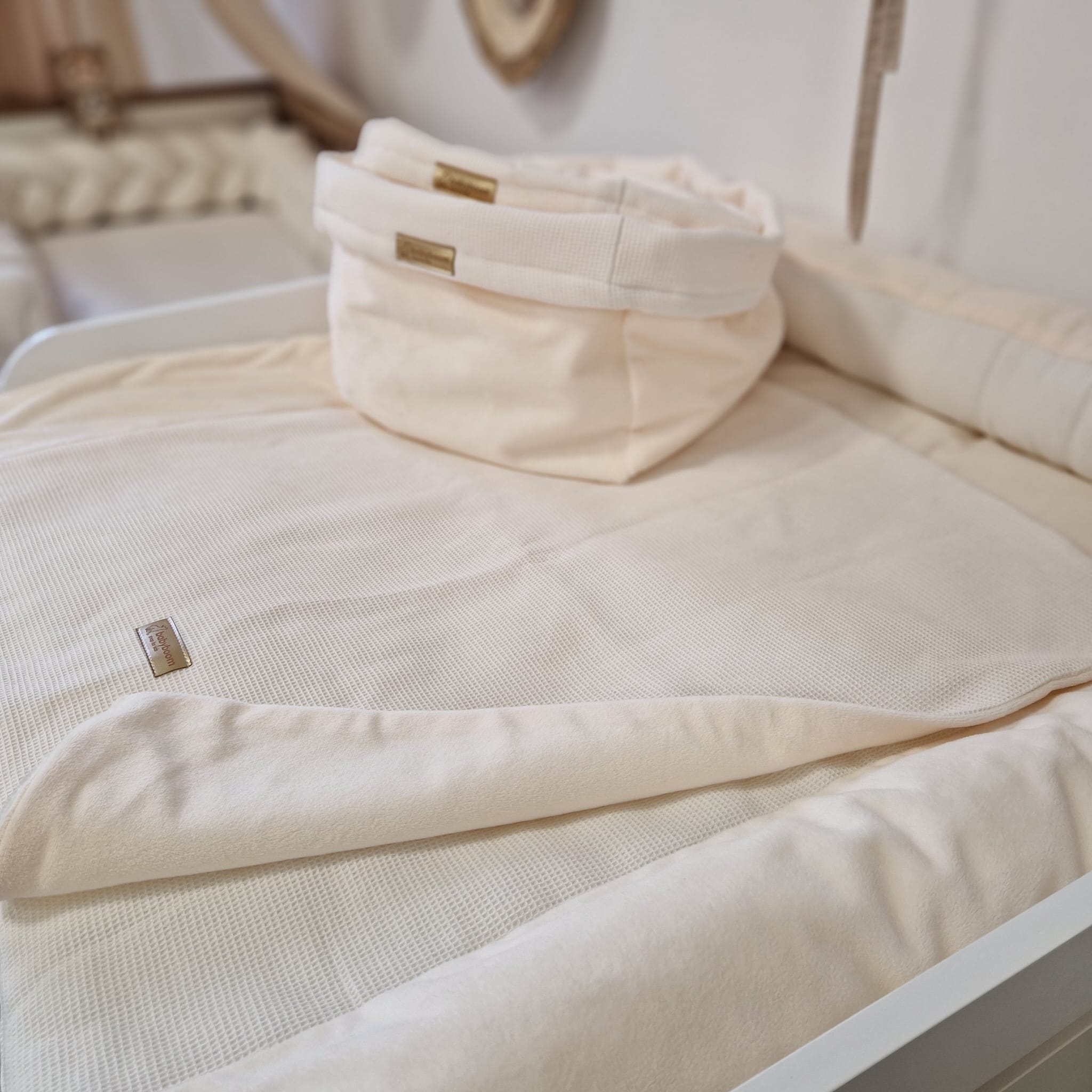 Wickelset DELUXE | Waffelpique Mini & Valboa | Ecru | 85 x 75 cm