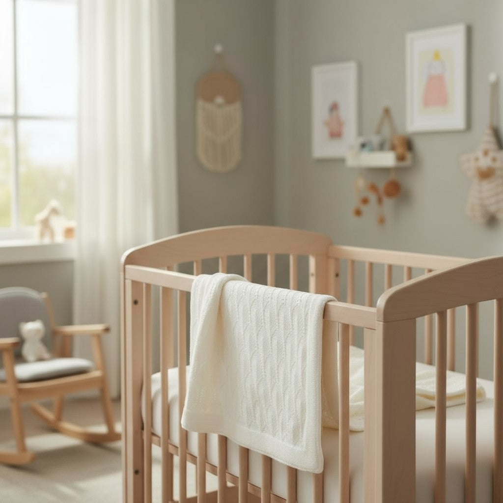 Strickdecke Blattmuster | Ecru