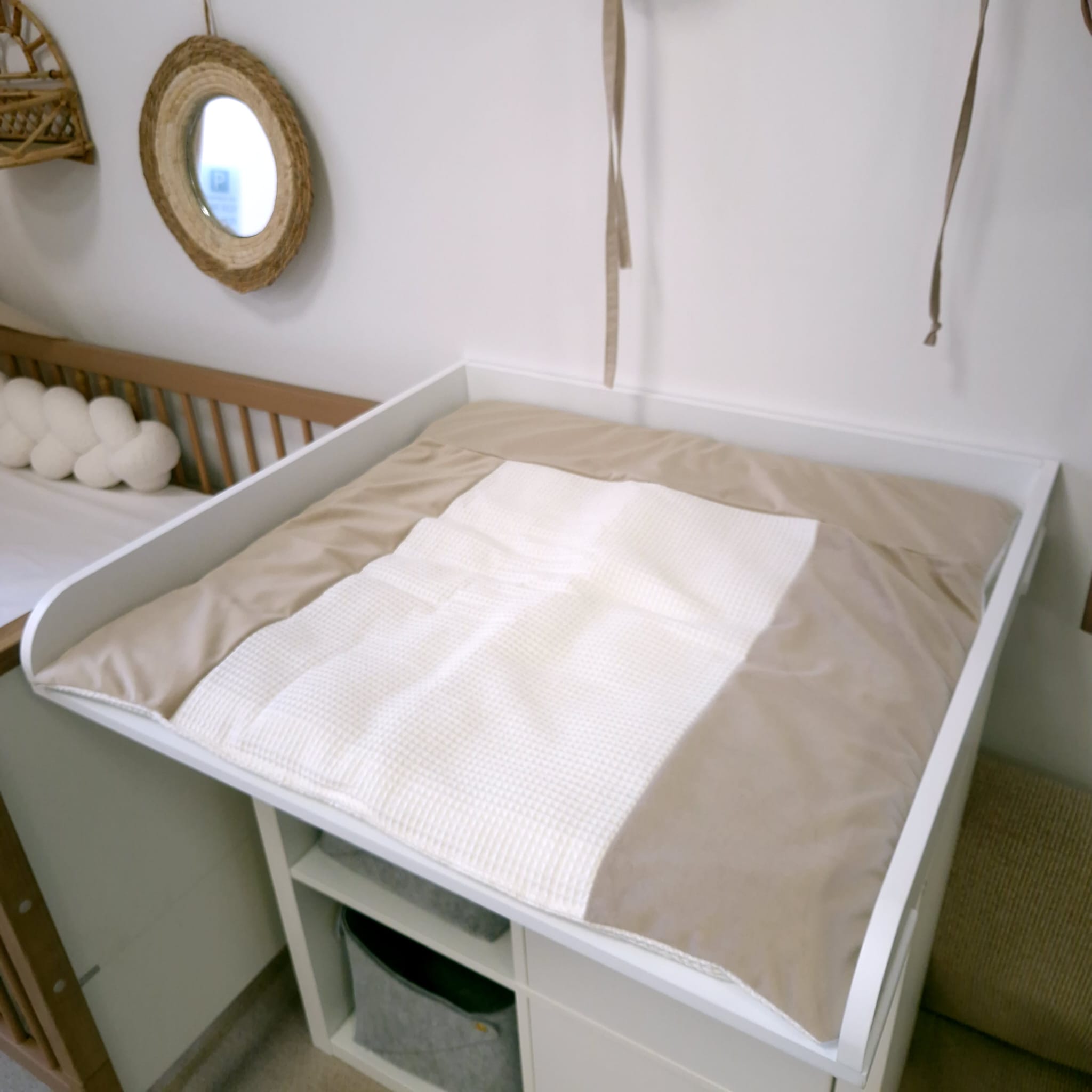 Wickelauflage ROYAL | Waffelpique & Velours | 75 x 70 cm | ohne Matratze, nur Auflage |  Ecru & Beige