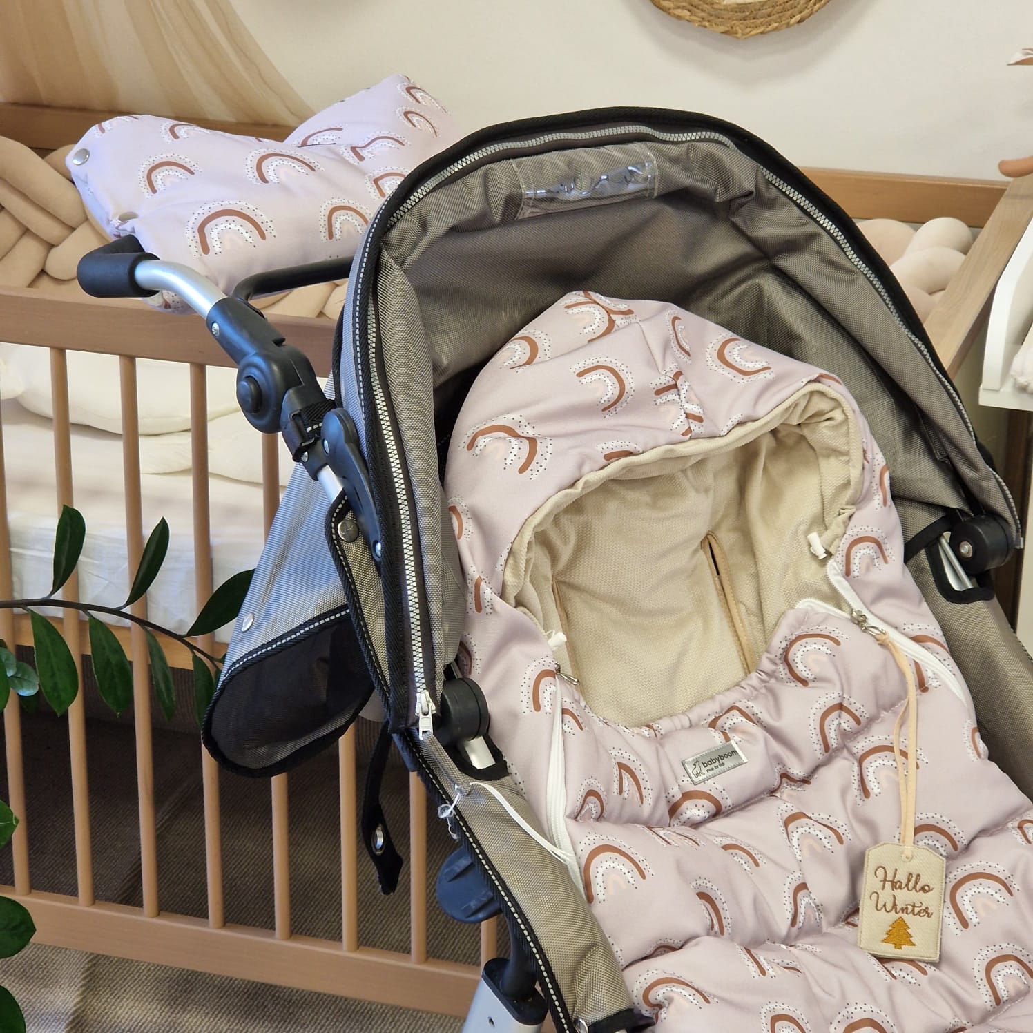 Winterfußsack inkl. Handmuff | Beige & Beige Regenbogen