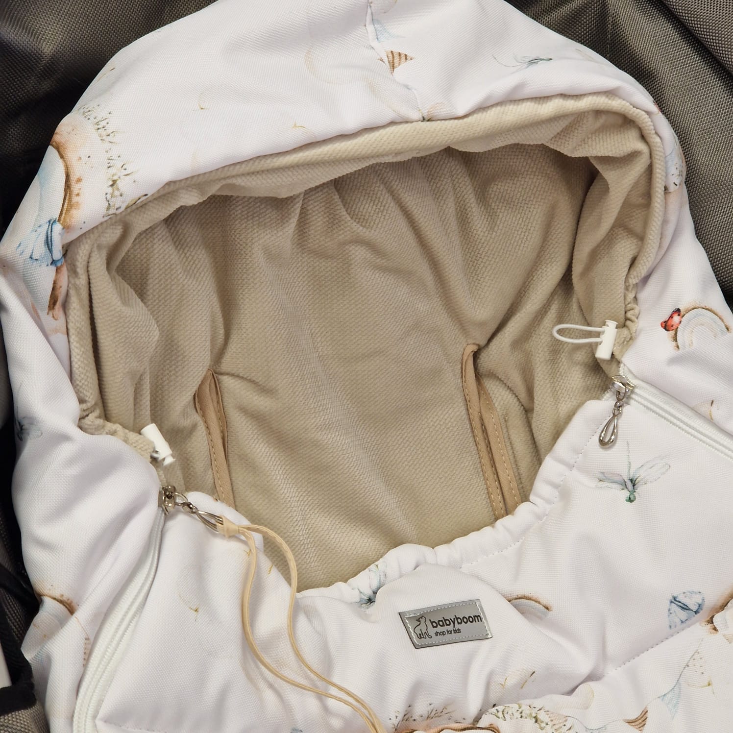 Winterfußsack inkl. Handmuff | Beige mit Wolken & Regenbogen