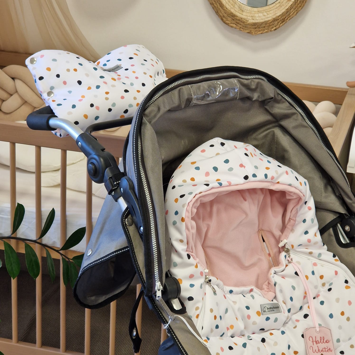 Winterfußsack inkl. Handmuff | Hellrosa & Konfetti