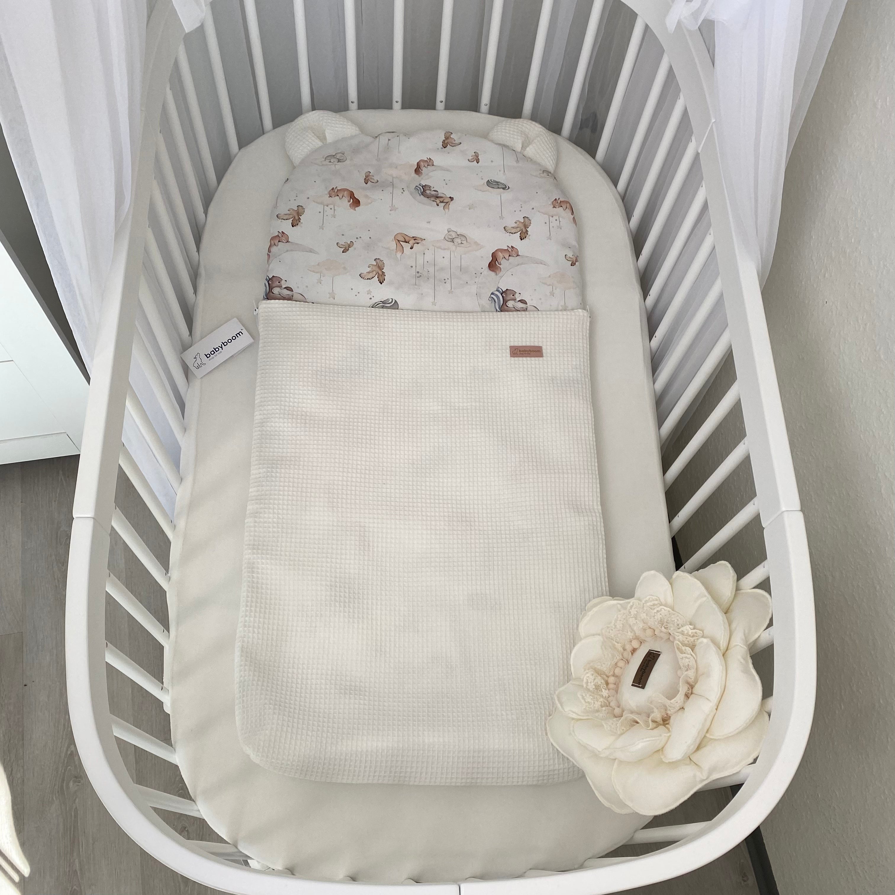 Kinderschlafsack mit Bärenohren | Premium Baumwolle & Waffelpique | 50x100 cm