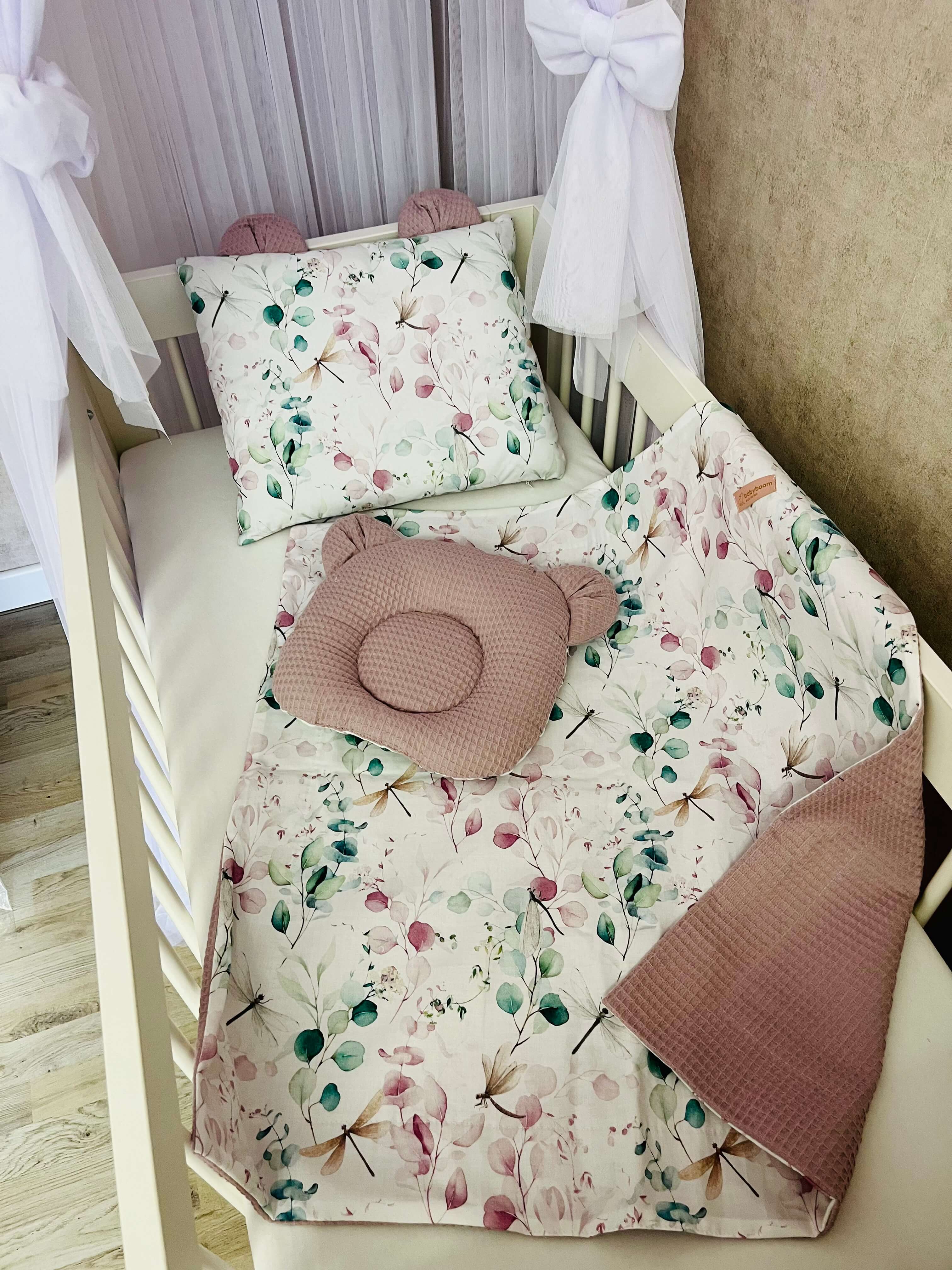 Baby- & Kinderdecke inkl. rechteckiges Kissen & Bärenkissen | Lovely Eucalyptus & Waffelpique Dusty Pink