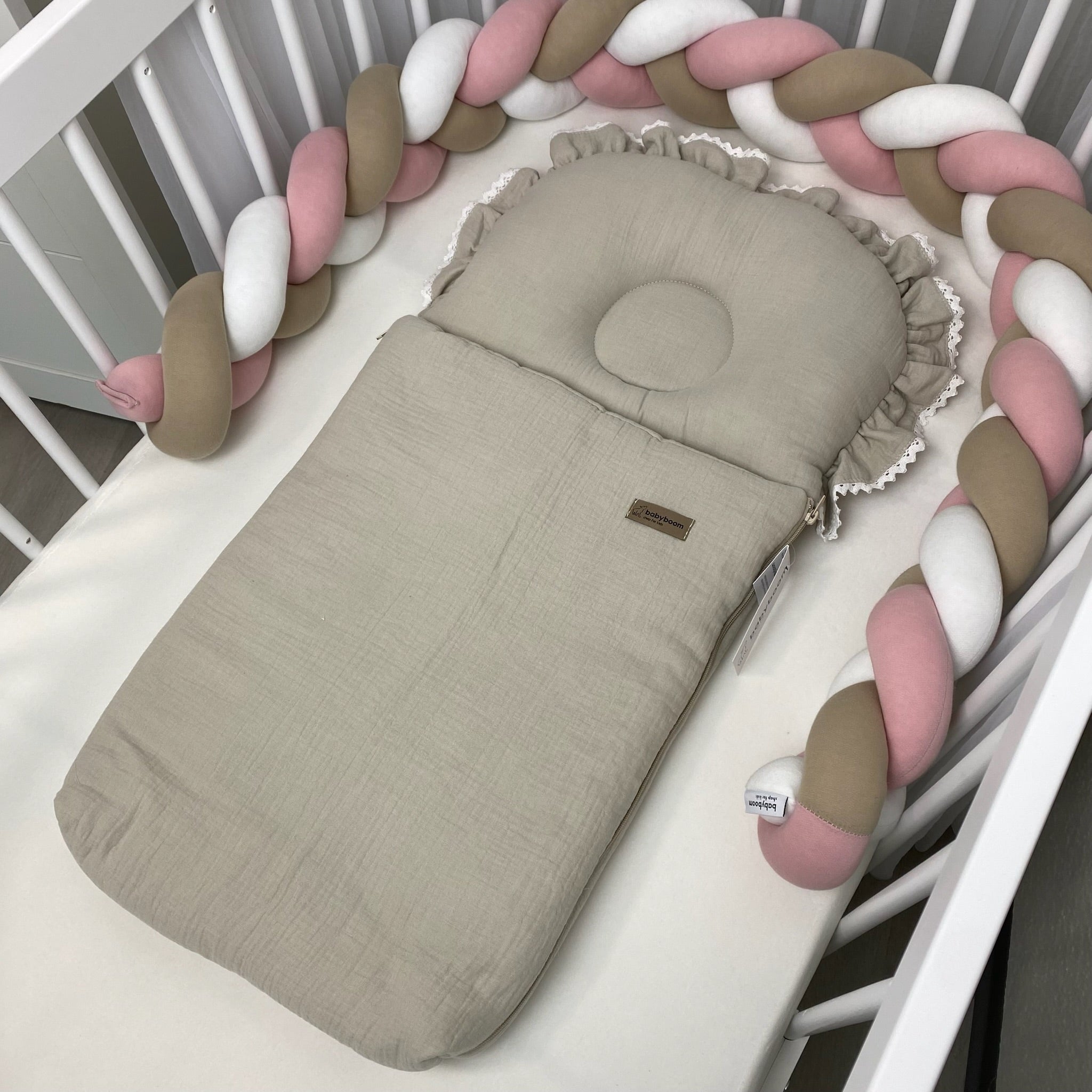 Babyschlafsack mit Rüschen | Musselin Stoff | Farbe Natural | 75 cm | TOG 2.5