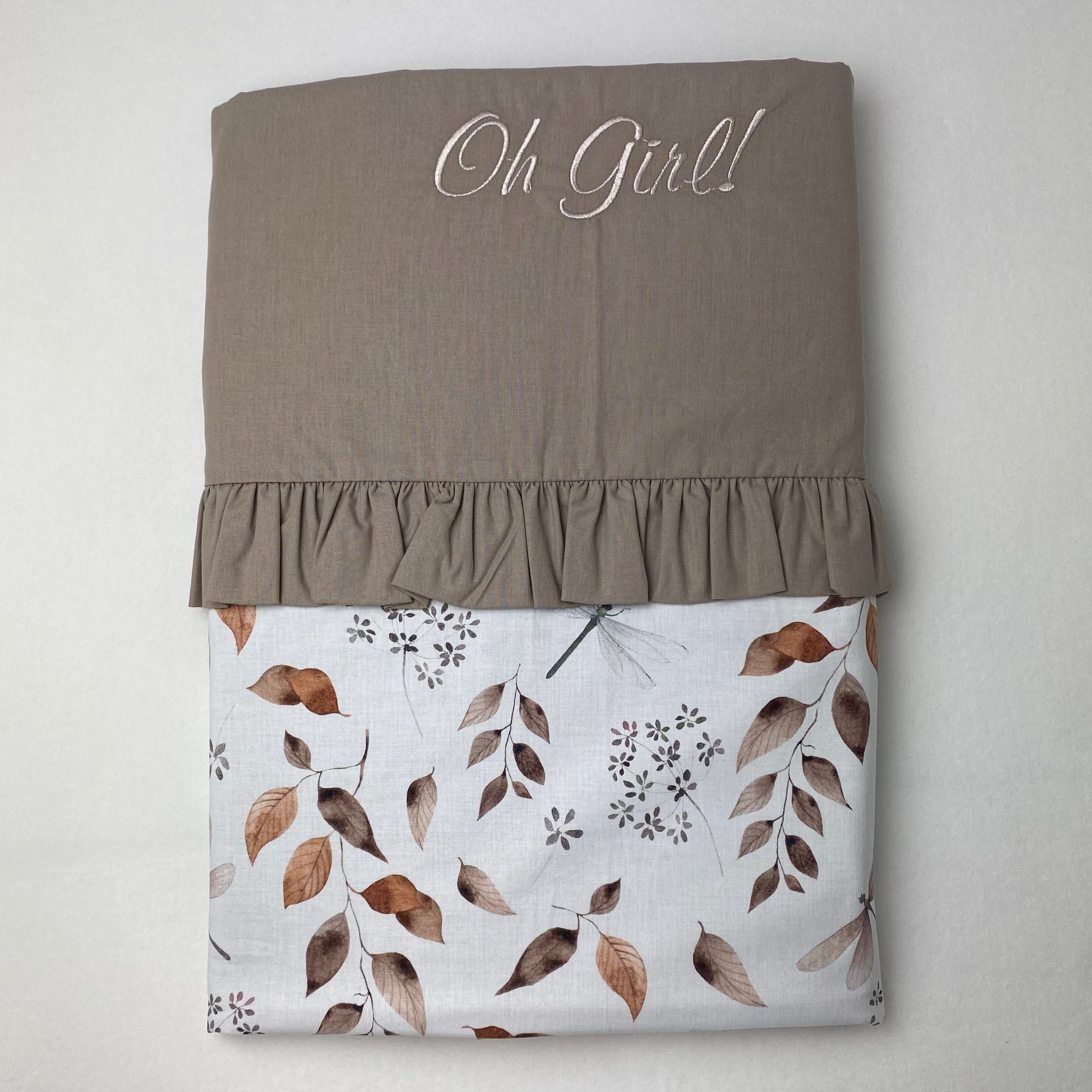 Bettwäsche "cutout" mit Rüschen & Bestickung "Oh Girl!" | Boho Leaves & Beige | 100x135 cm