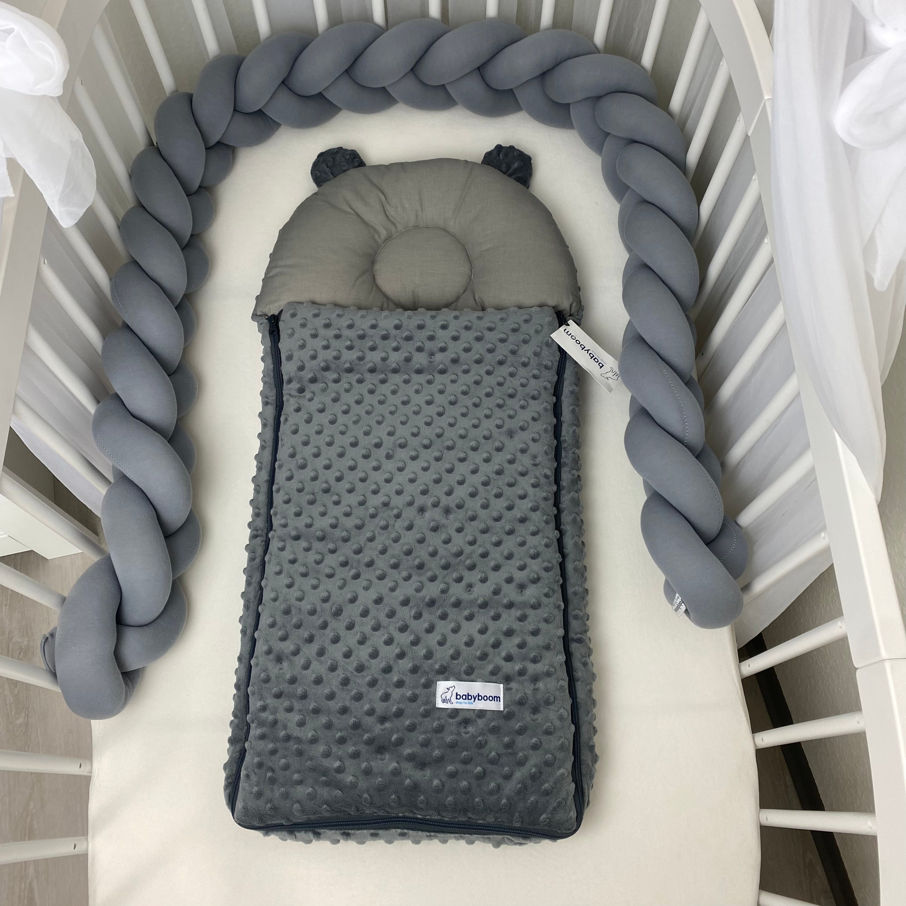 Babyschlafsack mit Bärenohren  | Baumwolle & Minky