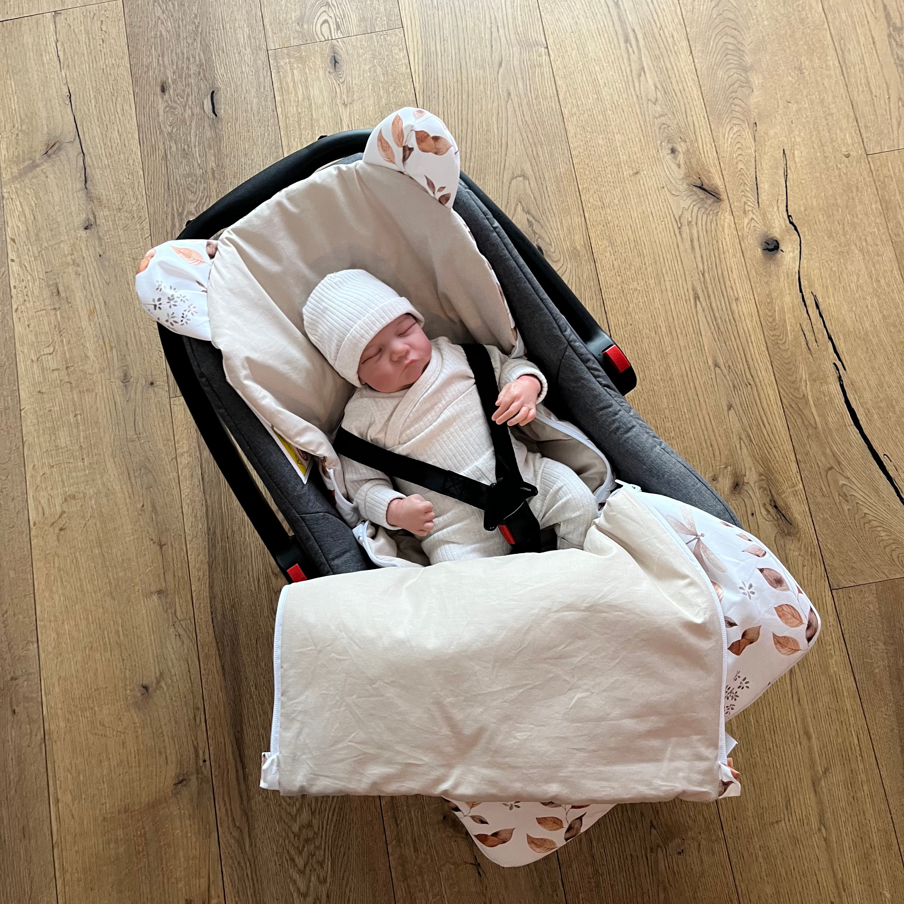 Einschlagdecke bzw. Babysack mit Bärenohren für Babyschale Reißverschluss | Premium Baumwolle