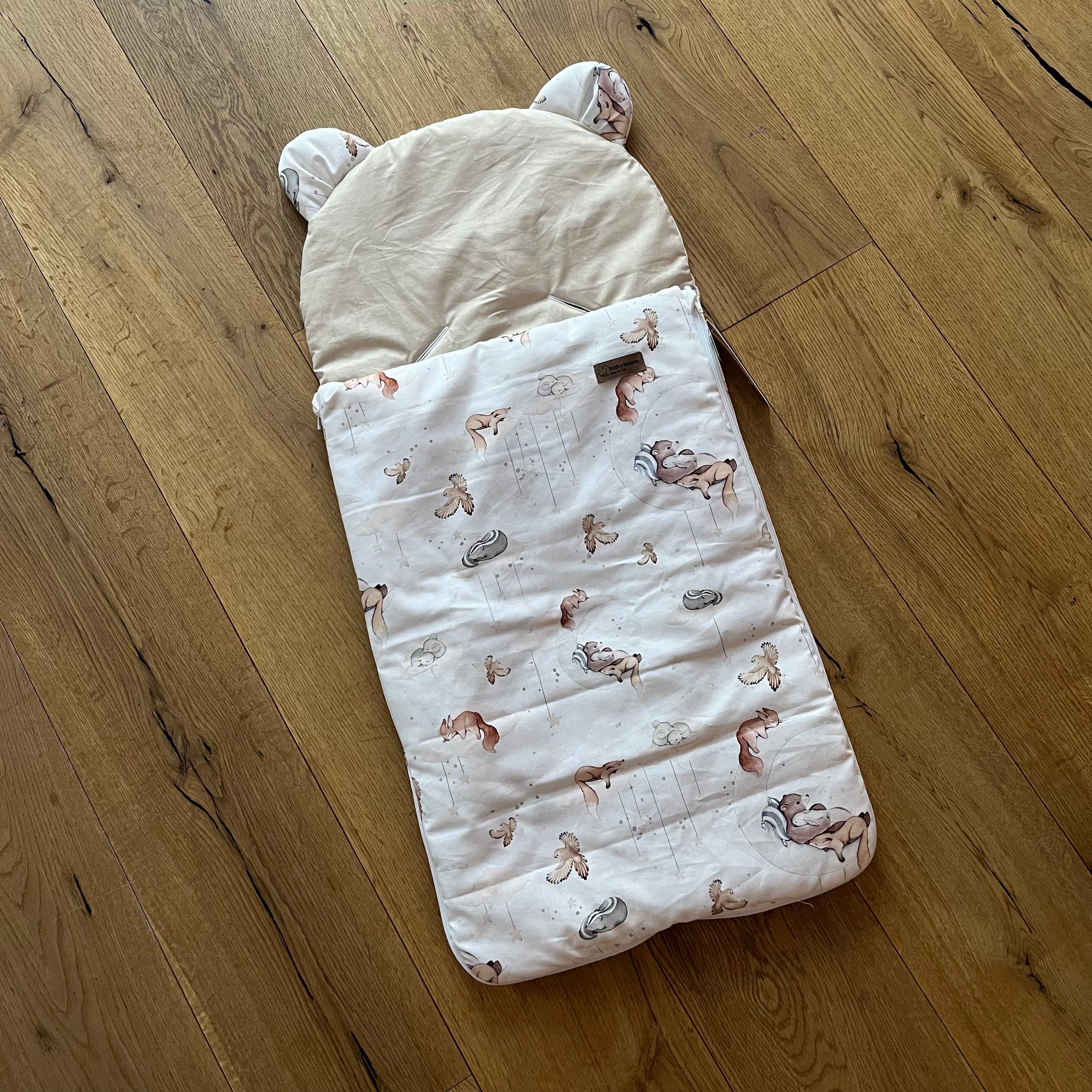 Einschlagdecke bzw. Babysack mit Bärenohren für Babyschale Reißverschluss | Premium Baumwolle