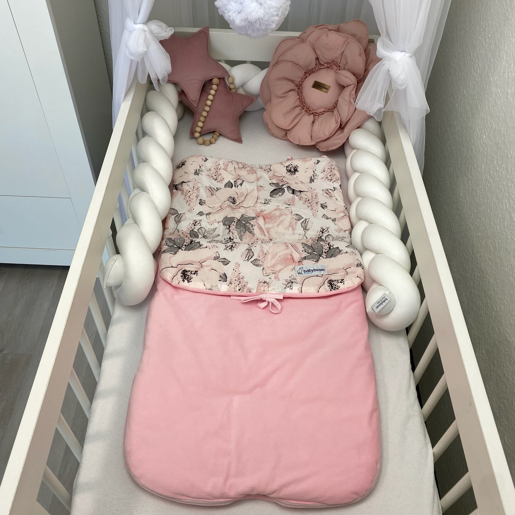 Premium Babyschlafsack | Flowers & Samt Candy Pink | 85 cm | TOG 2.5