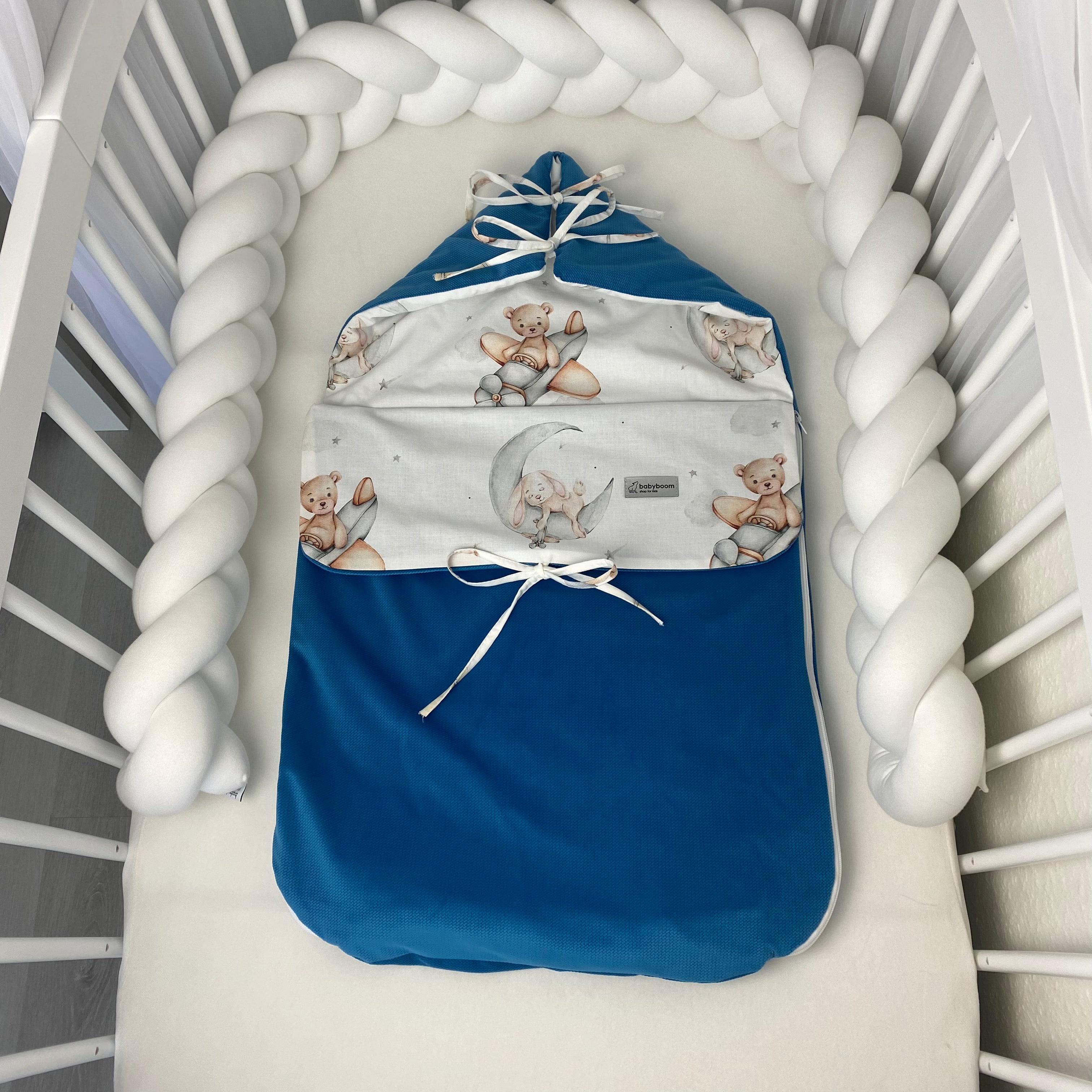 Premium Babyschlafsack | Good Night & Samt Sea Blue | 85 cm | TOG 0.5