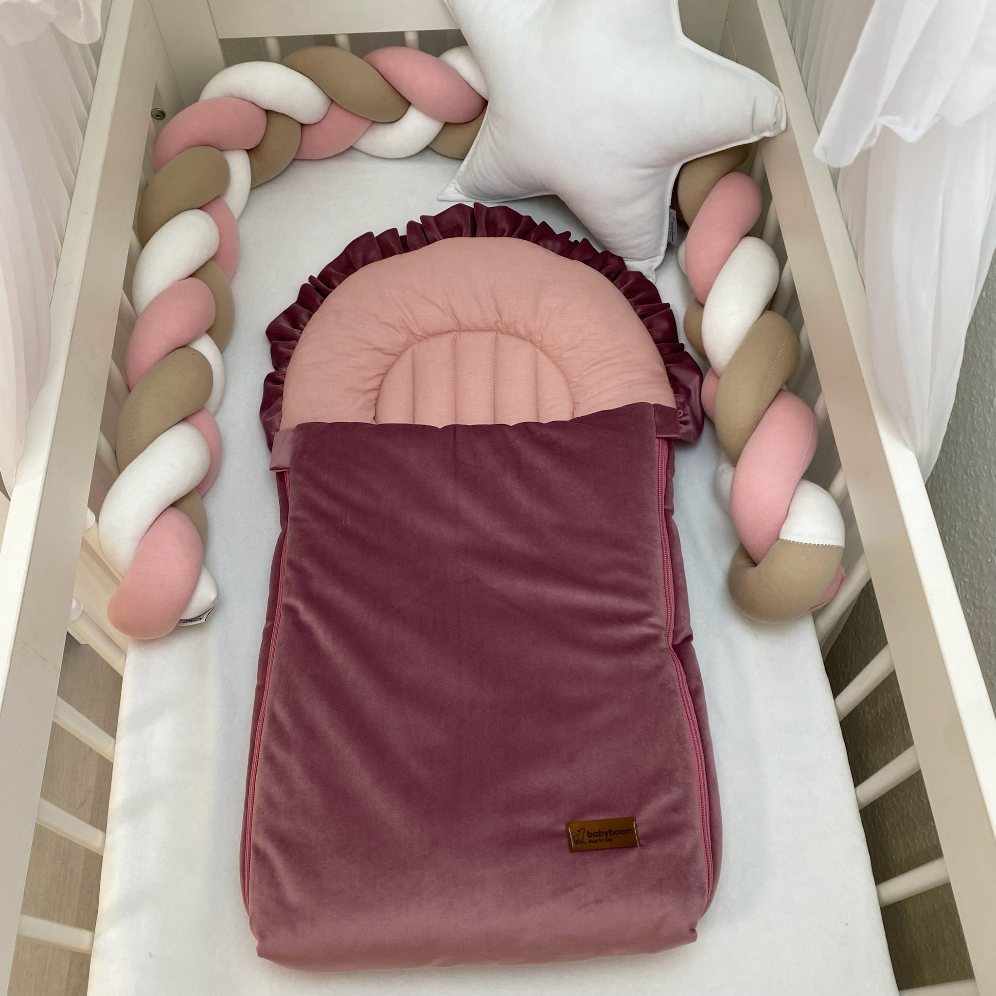 Flacher Babyschlafsack mit Wellenschnitt ROYAL | Baumwolle & Velours | Farbe Dusty Pink | 75 cm | TOG 2.5