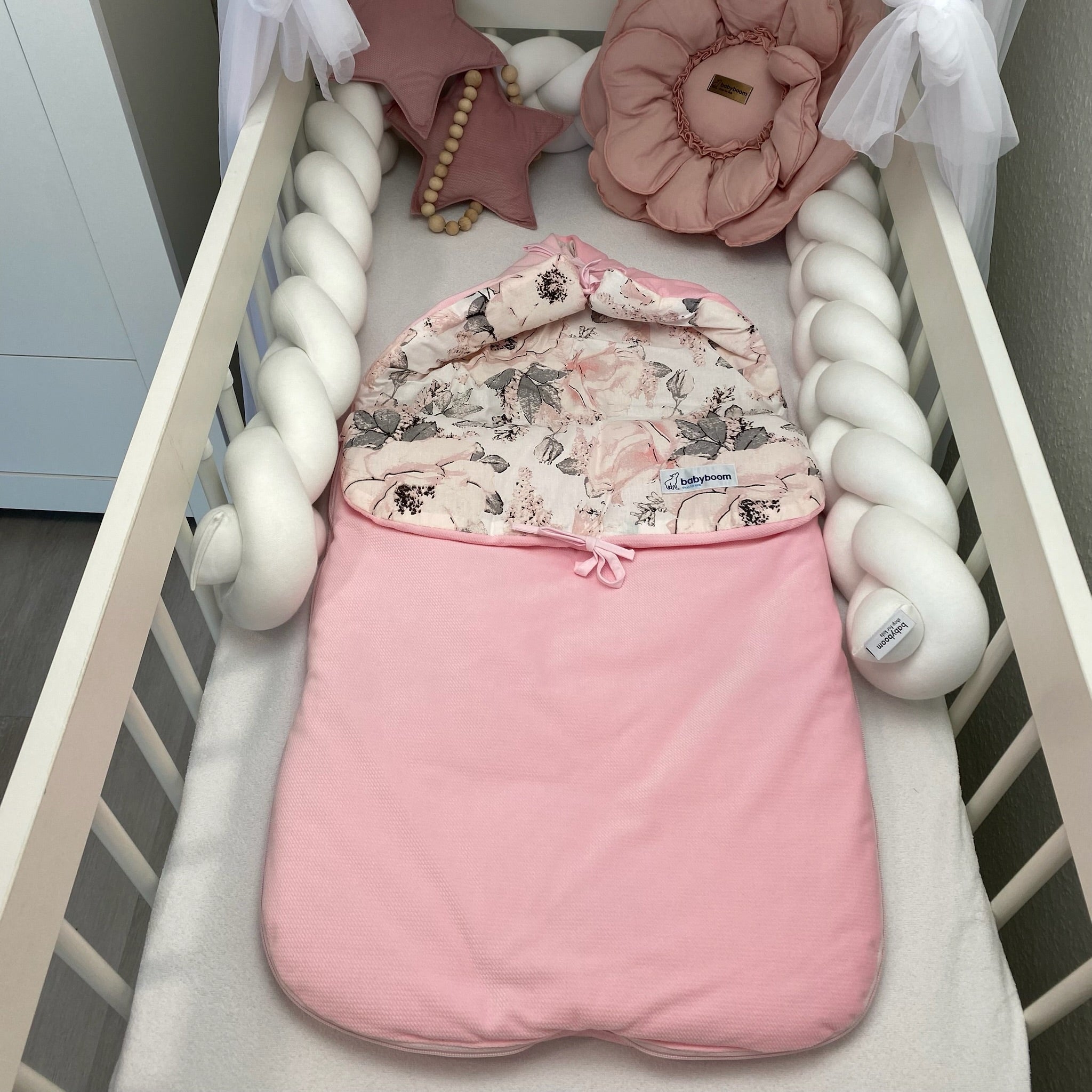 Premium Babyschlafsack | Flowers & Samt Candy Pink | 85 cm | TOG 2.5