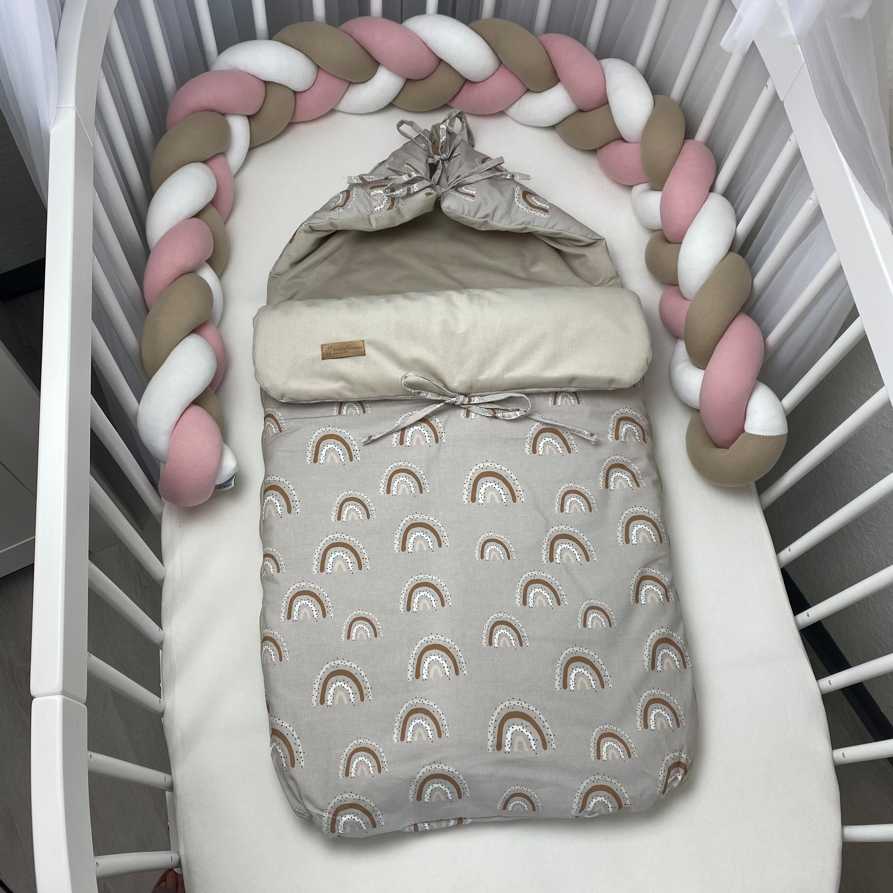 Premium Babyschlafsack | Samt Beige & Beige Rainbow | 95 cm | TOG 2.5