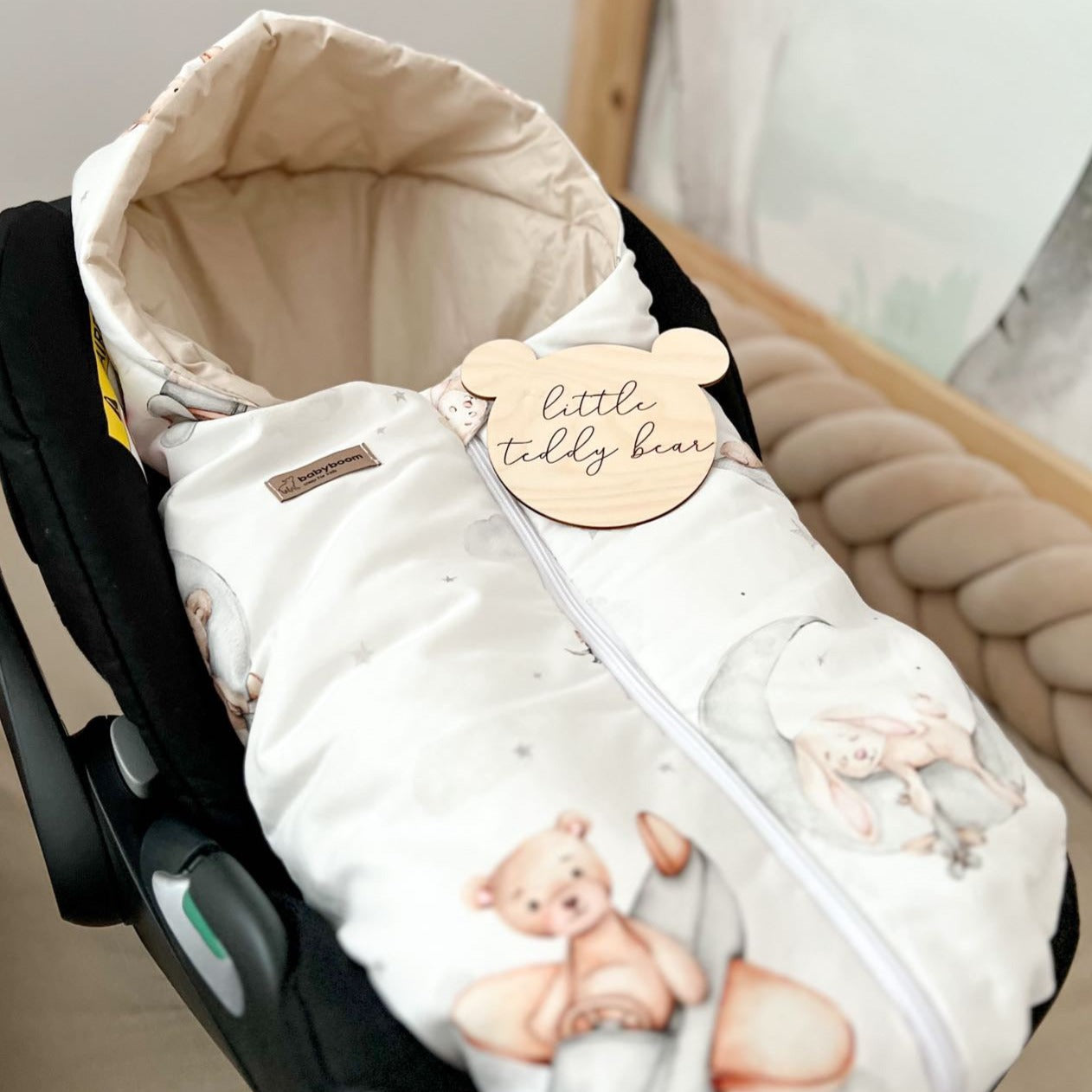 Einschlagdecke bzw. Pucksack für Babyschale mit Reißverschluss | Premium Baumwolle